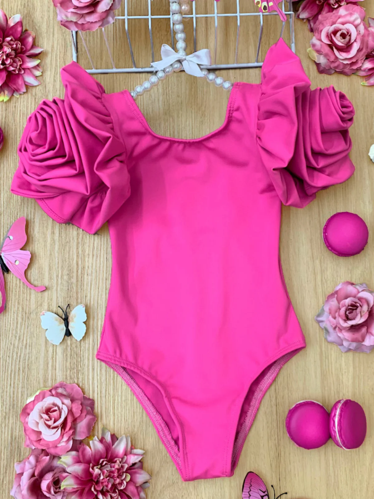 Blooming Rose Sleeve Pink One Piece Swimsuit - Image 5