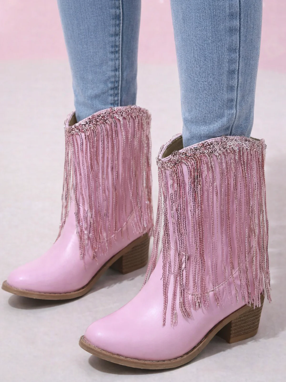 Blushing Rodeo Pink Fringe Cowboy Boots By Liv and Mia - Image 4