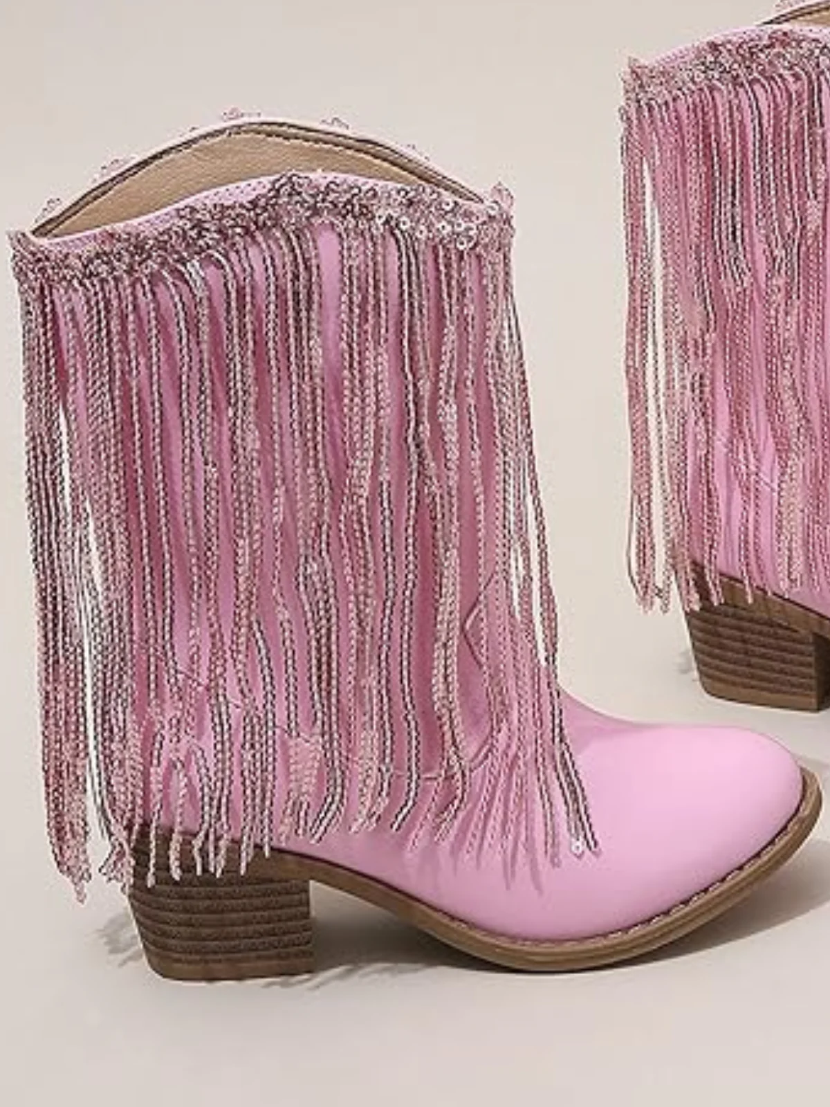 Blushing Rodeo Pink Fringe Cowboy Boots By Liv and Mia - Image 5