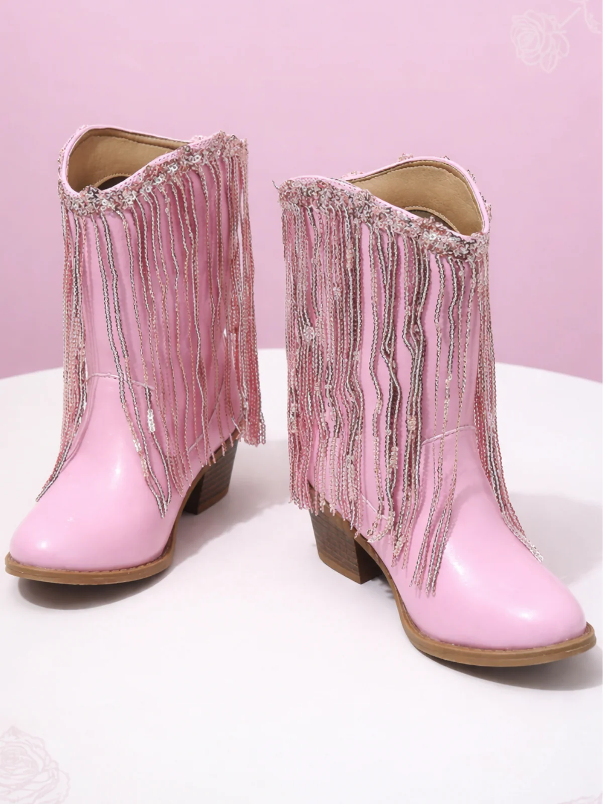 Blushing Rodeo Pink Fringe Cowboy Boots By Liv and Mia - Image 6