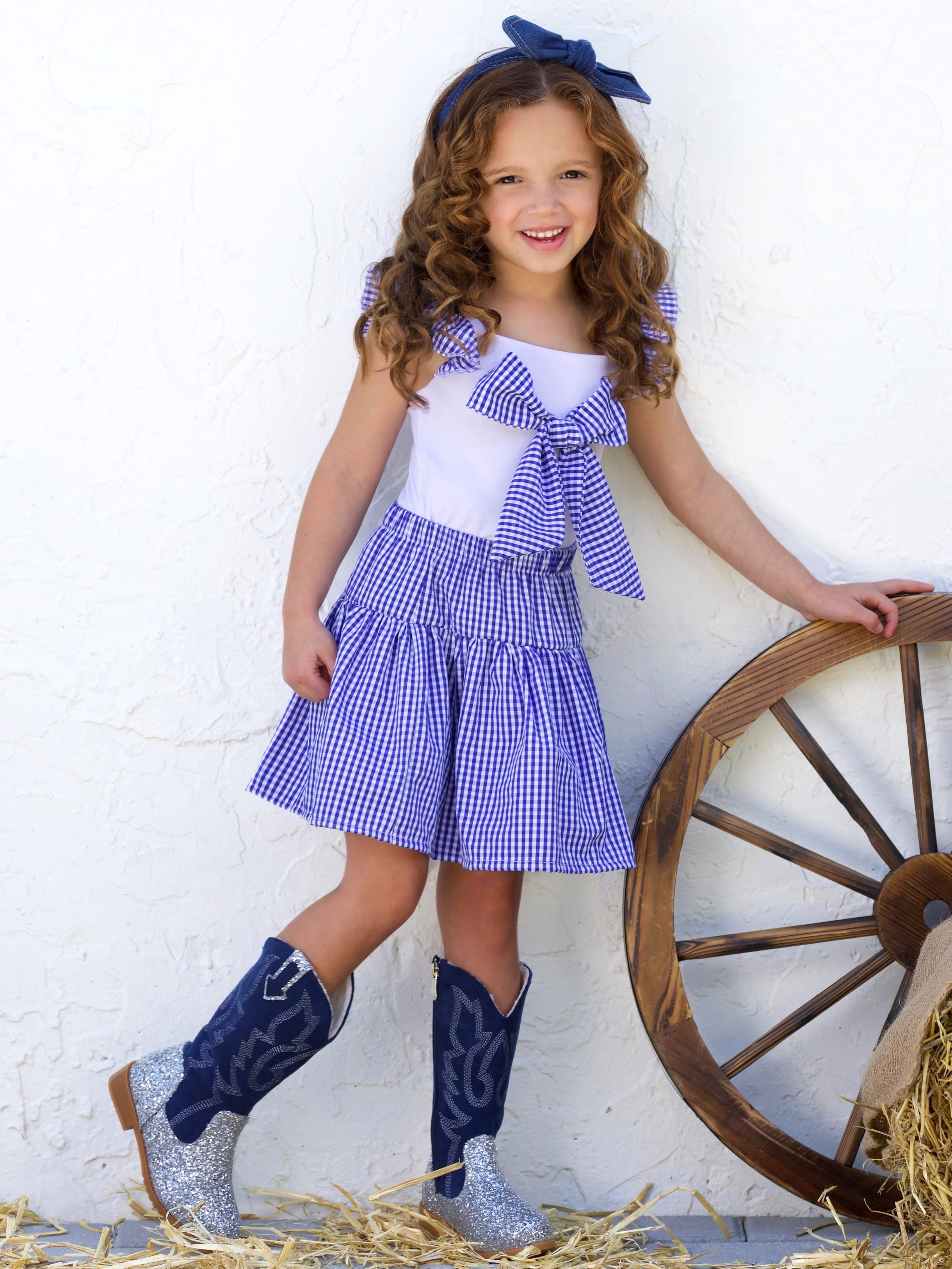 Country Chic Gingham Bow Skirt Set - Image 3