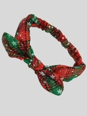 Girls Christmas Themed Plaid Bowtie Headband - Image 5