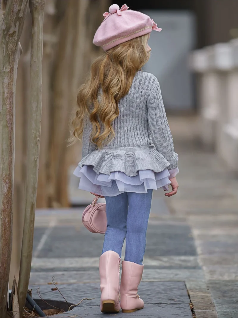 Cute As Pie Ashen Cable Knit Tutu Sweater - Image 4