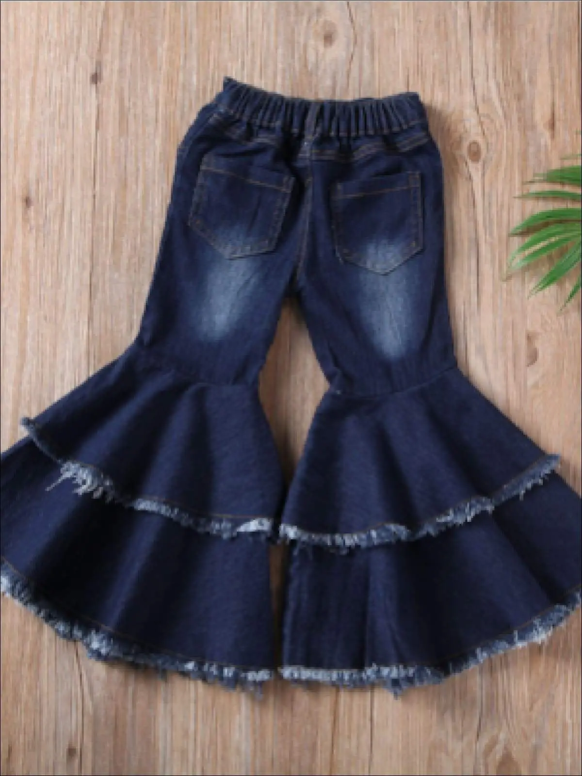 Dark Denim Frayed Bell Bottom Jeans - Image 3