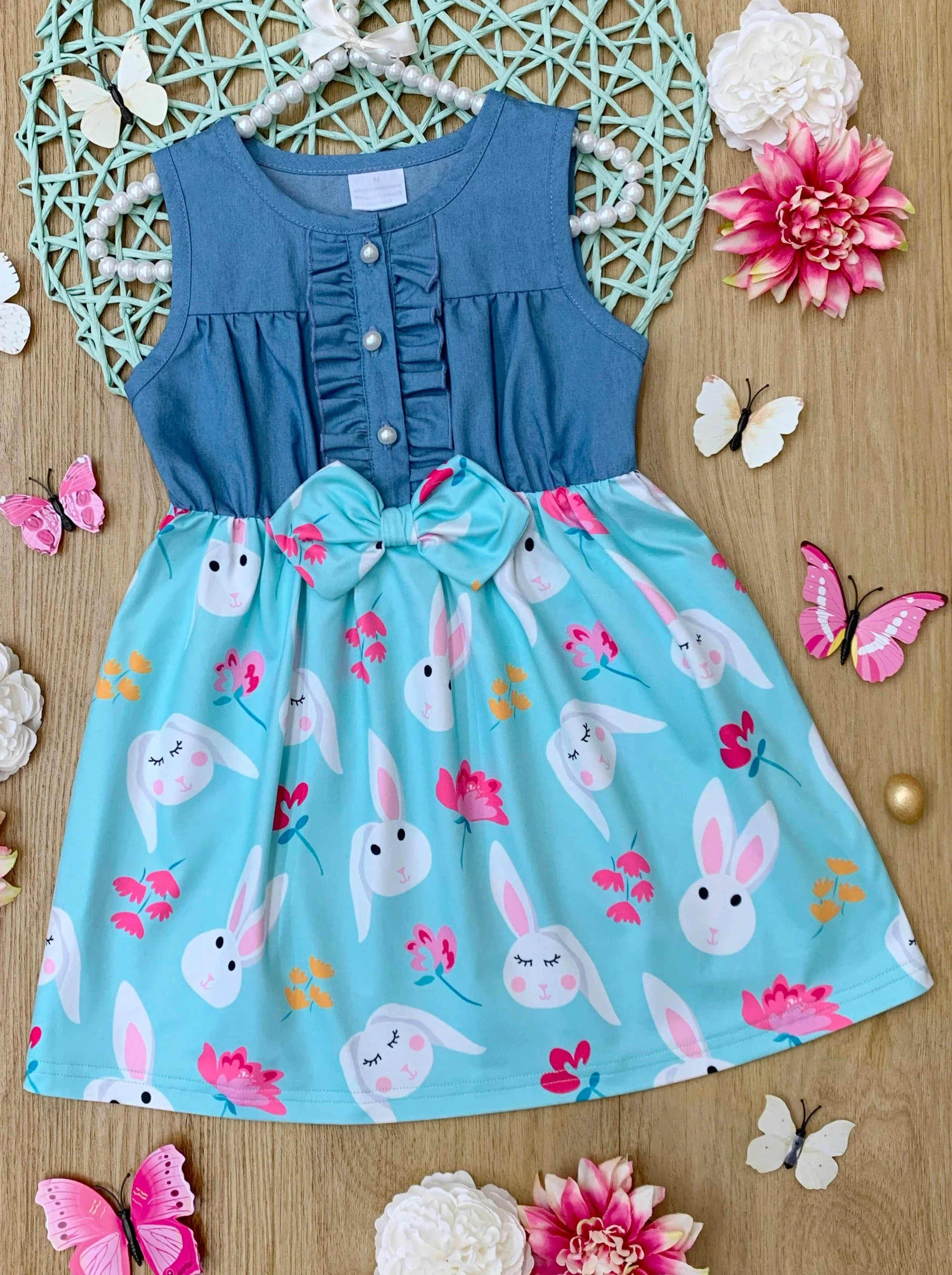 Bunny Bows Chambray Easter Dress - Image 5