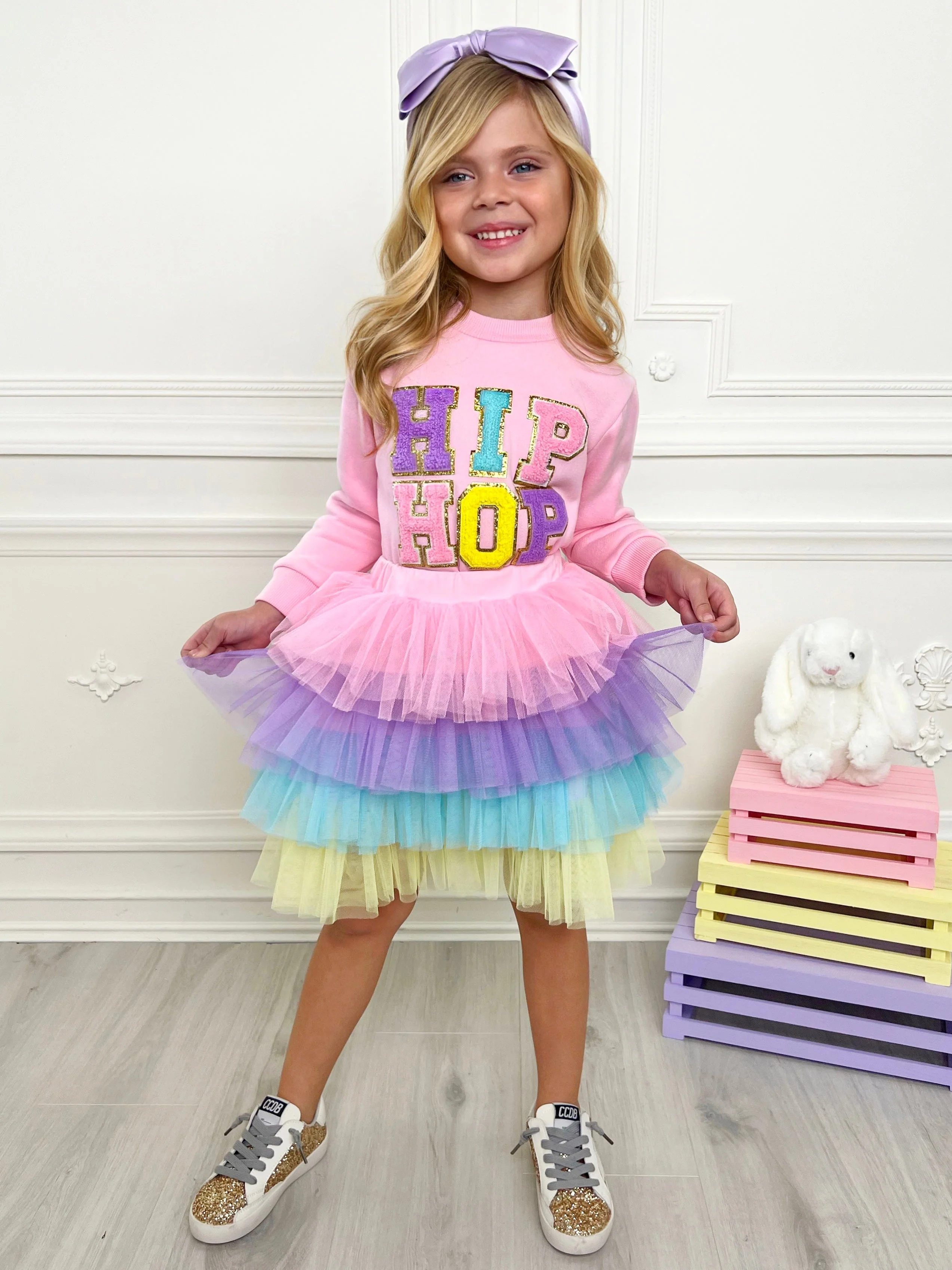 Hip Hop Sparkle Sweatshirt Tutu Skirt Set - Image 3