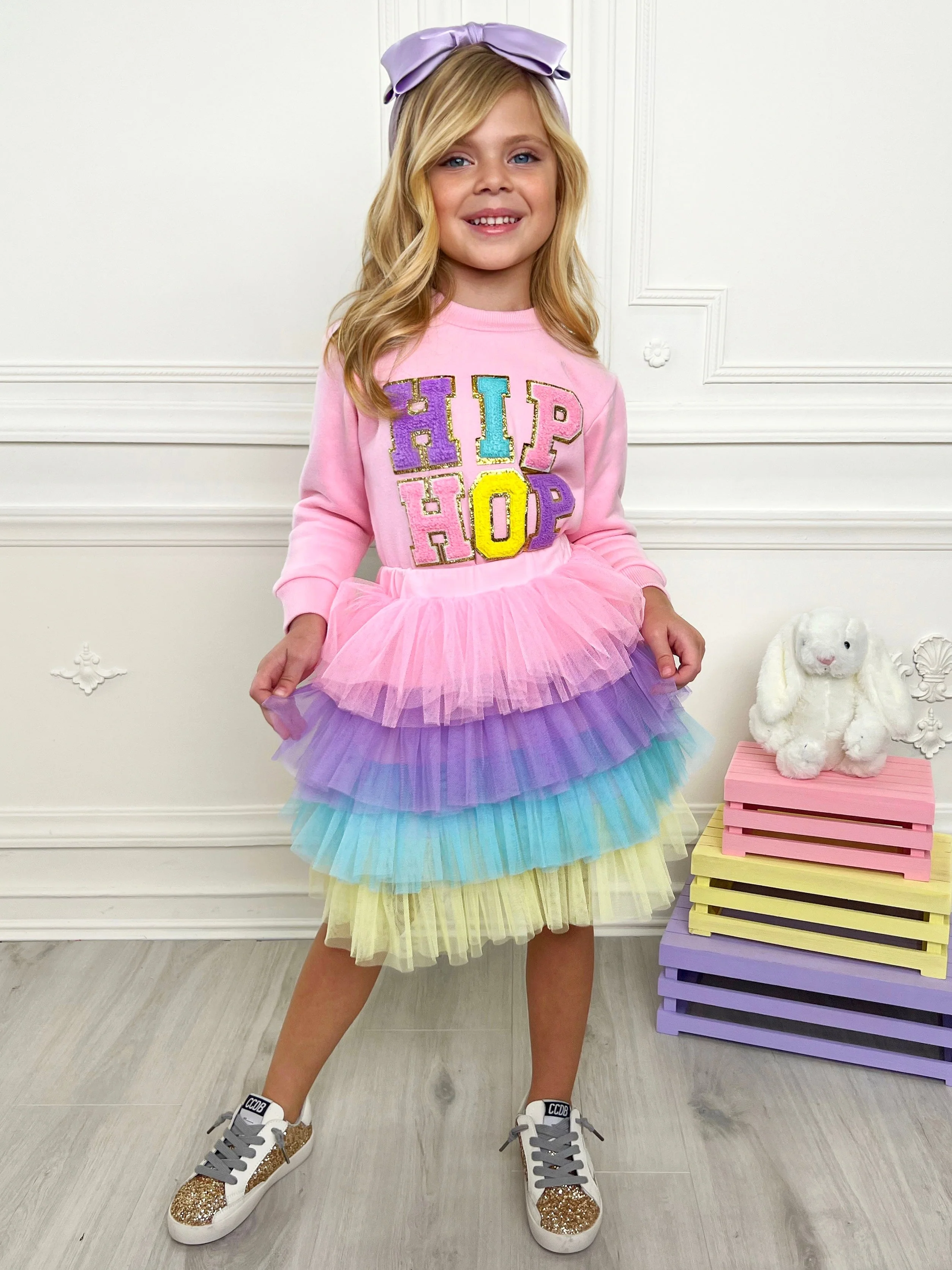 Hip Hop Sparkle Sweatshirt Tutu Skirt Set - Image 5