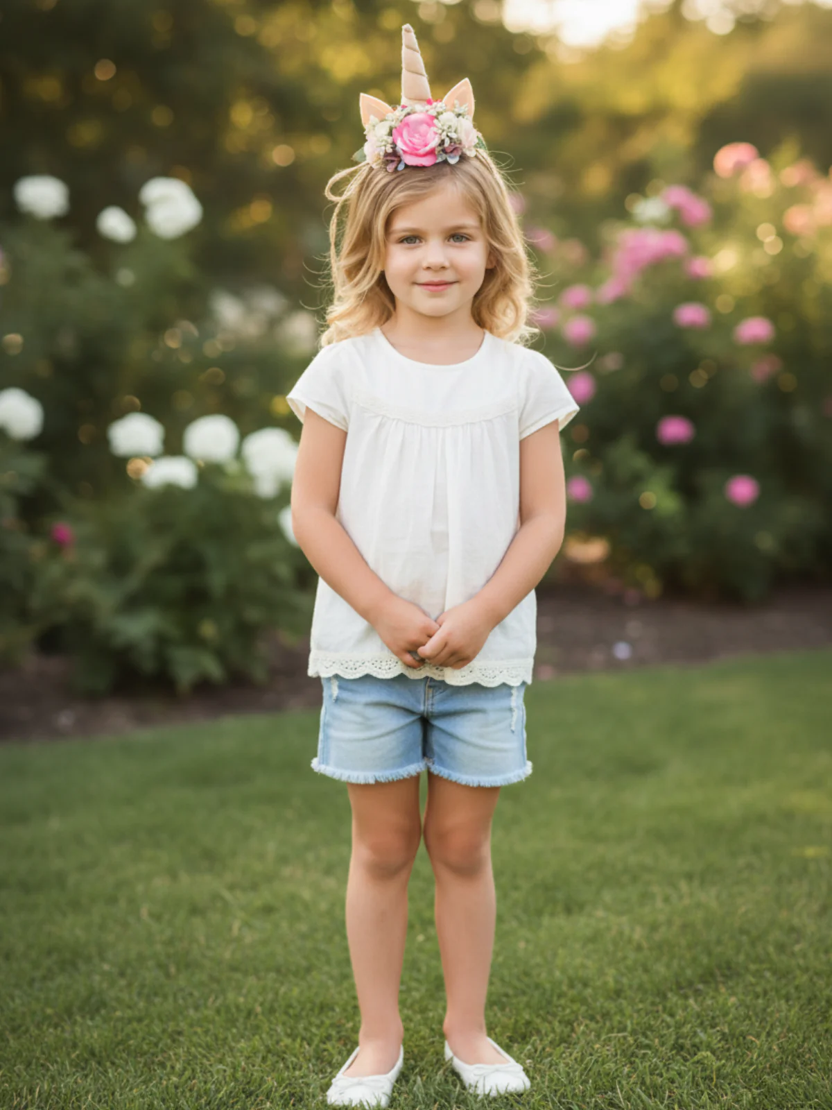 Girls Flower Unicorn Sequin Ears Headband - Image 3