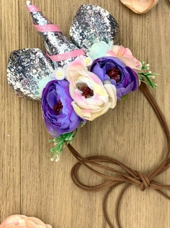 Girls Flower Unicorn Sequin Ears Headband - Image 4