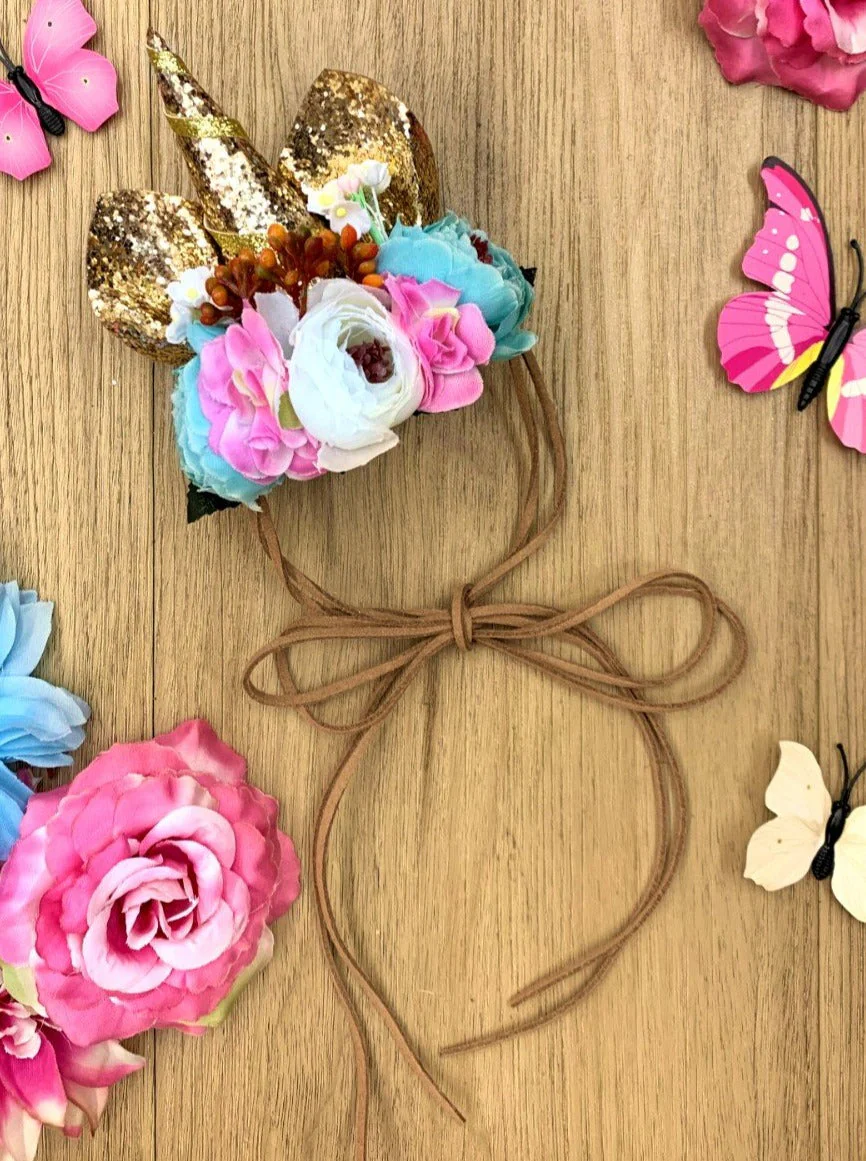Girls Flower Unicorn Sequin Ears Headband - Image 5