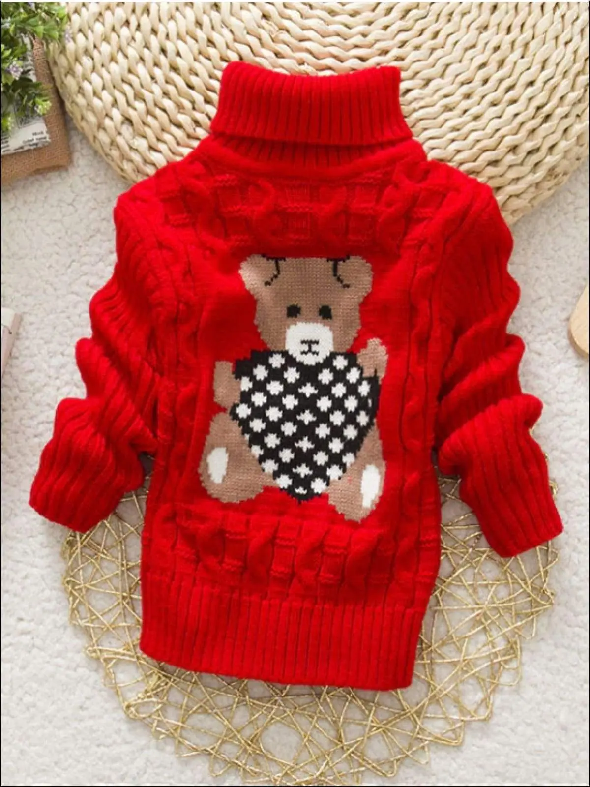 Knitted Bear Turtleneck Sweater - Image 3