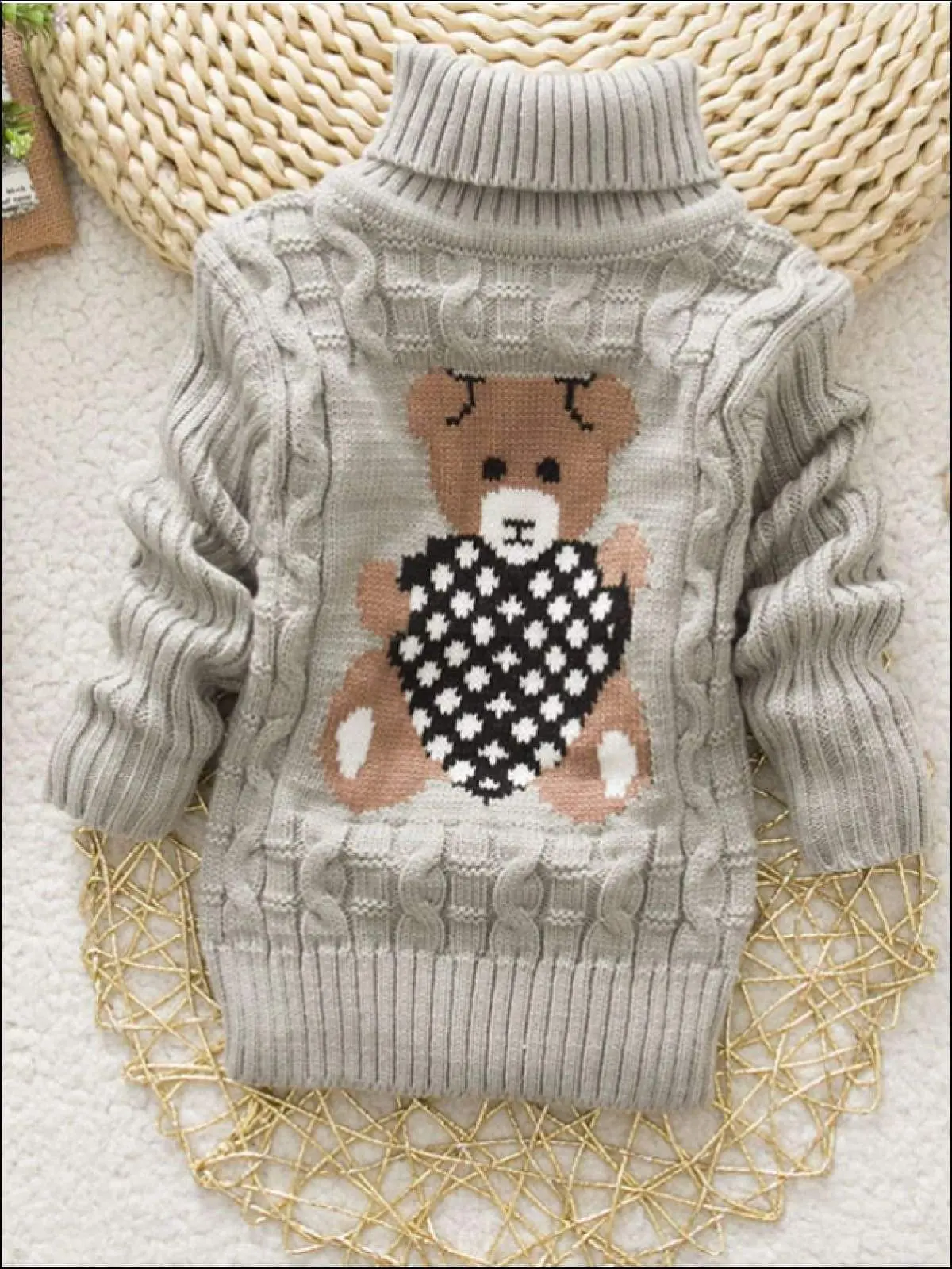 Knitted Bear Turtleneck Sweater - Image 4
