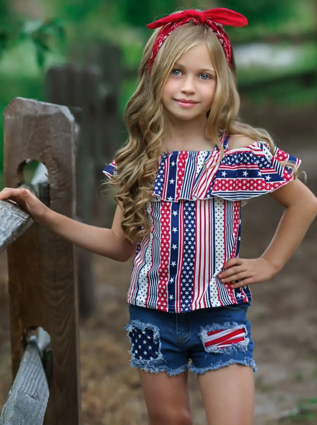 Stars and Stripes Patched Denim Shorts Set - Image 3