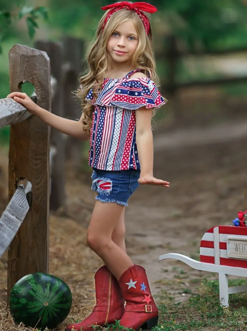 Stars and Stripes Patched Denim Shorts Set - Image 4