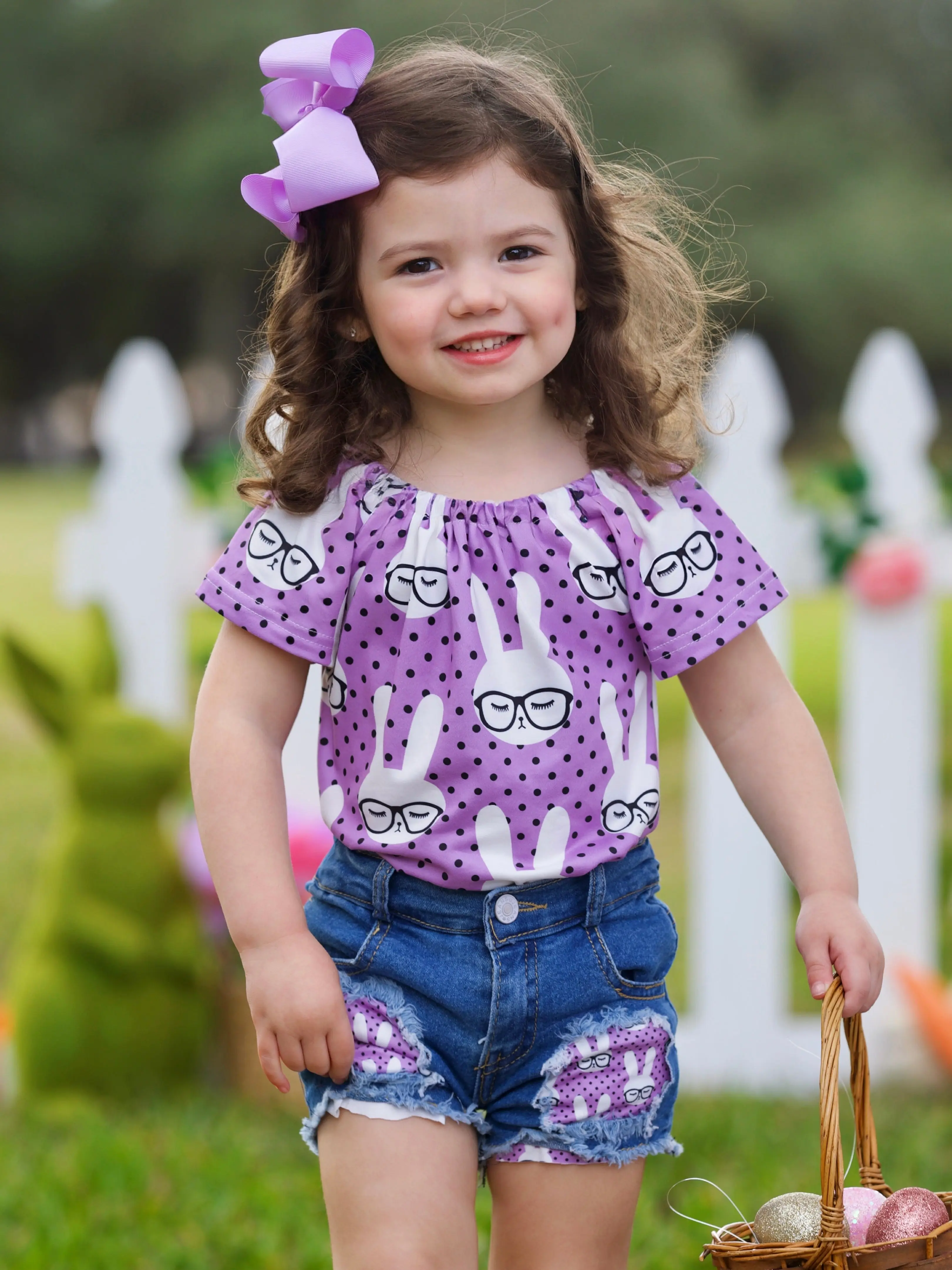 Smart Bunnies Polka Dot Denim Shorts Set - Image 4