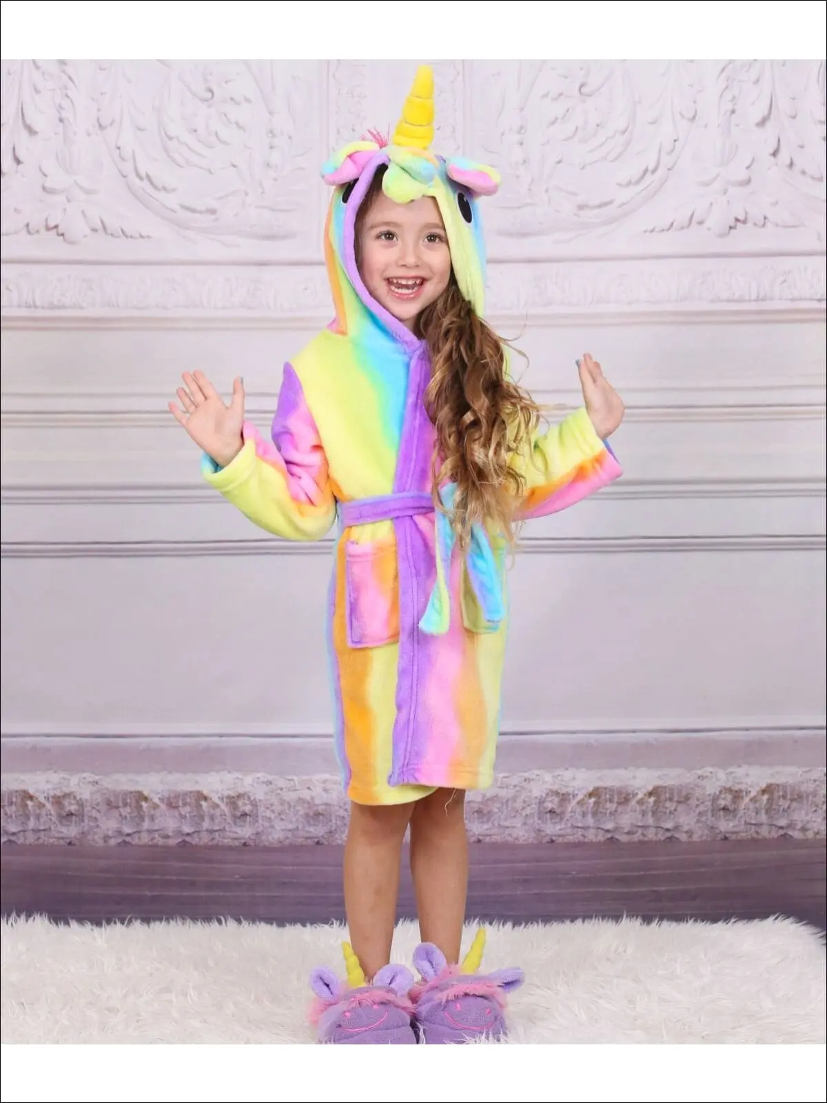 Girls Lavender Unicorn Star Print Bathrobe - Image 4