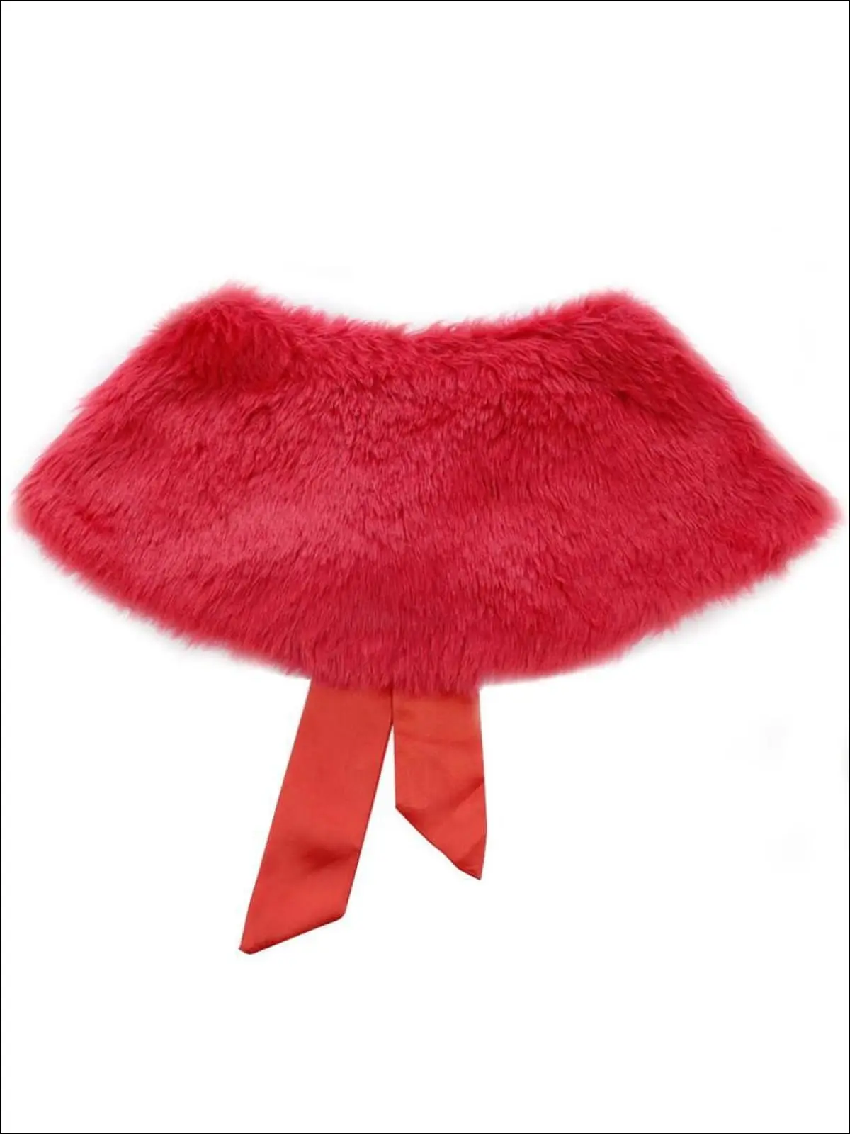 Girls Elegant Red Faux Fur Princess Bolero with Satin Bow - Image 3