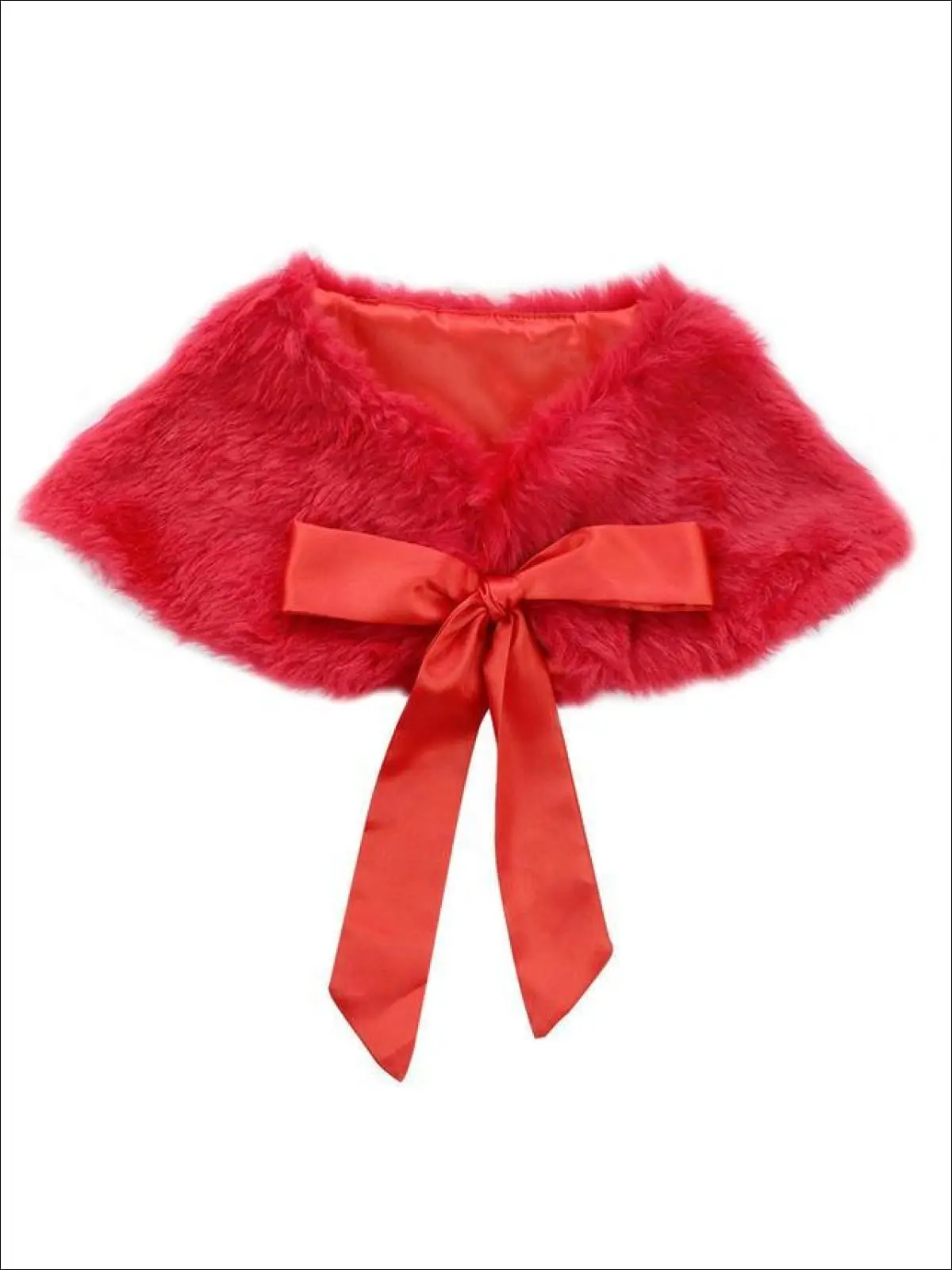 Girls Elegant Red Faux Fur Princess Bolero with Satin Bow - Image 4