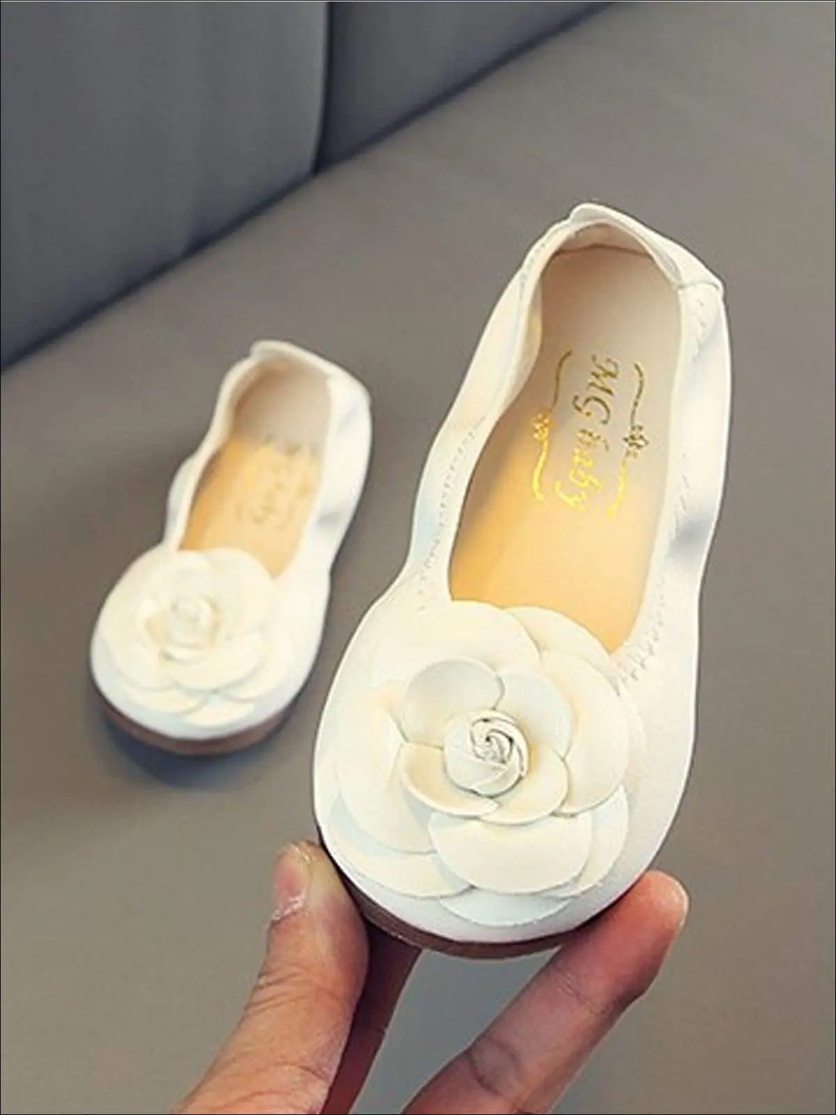 Rose Applique Synthetic Leather Flats By Liv and Mia - Image 3