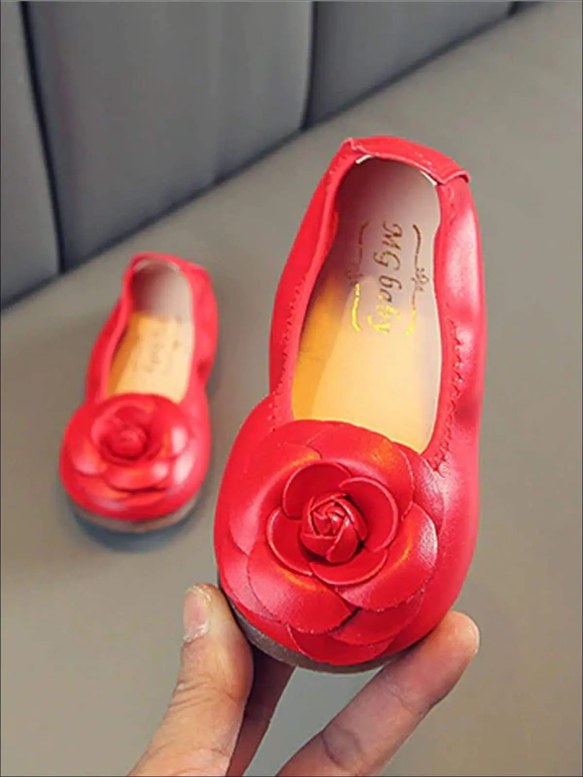 Rose Applique Synthetic Leather Flats By Liv and Mia - Image 4