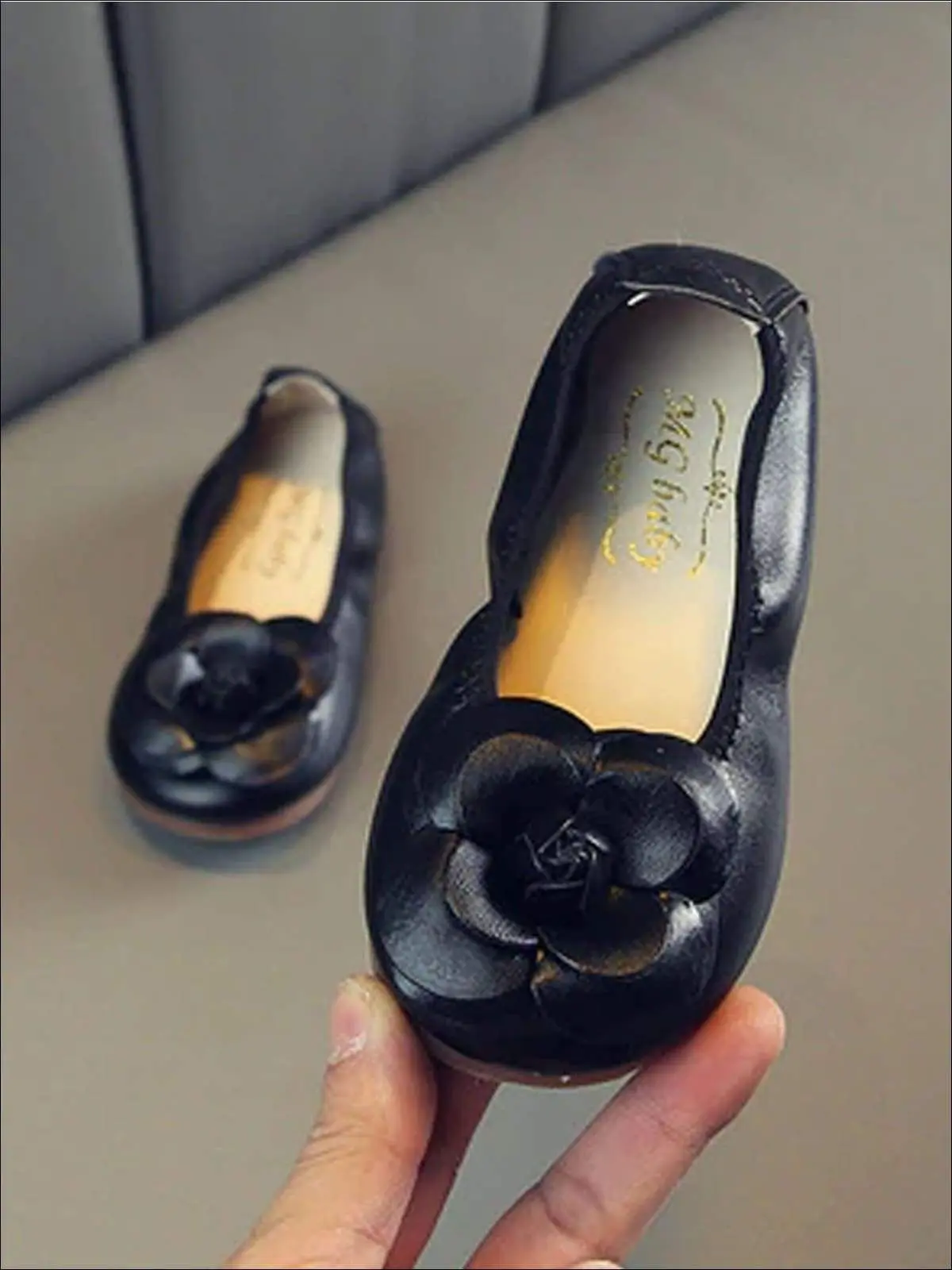 Rose Applique Synthetic Leather Flats By Liv and Mia - Image 5