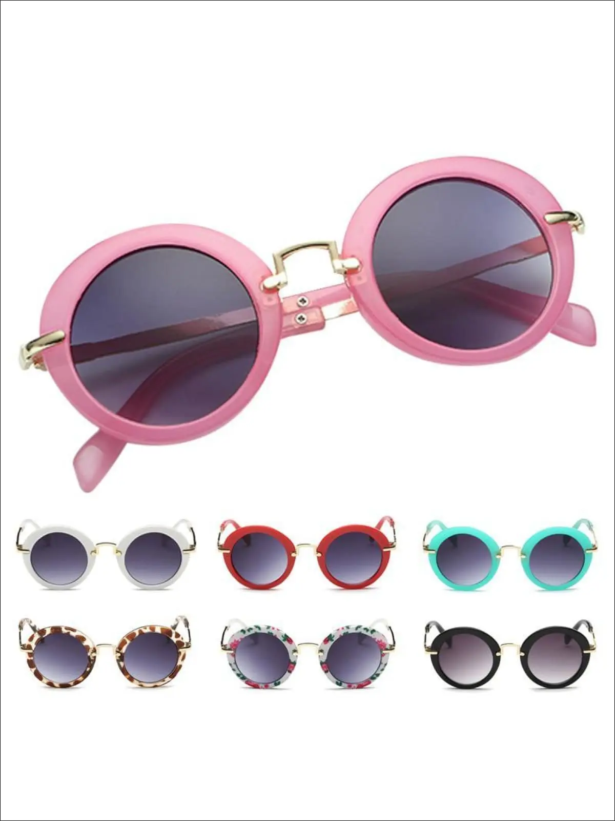 Girls Round Retro Sunglasses - Image 4