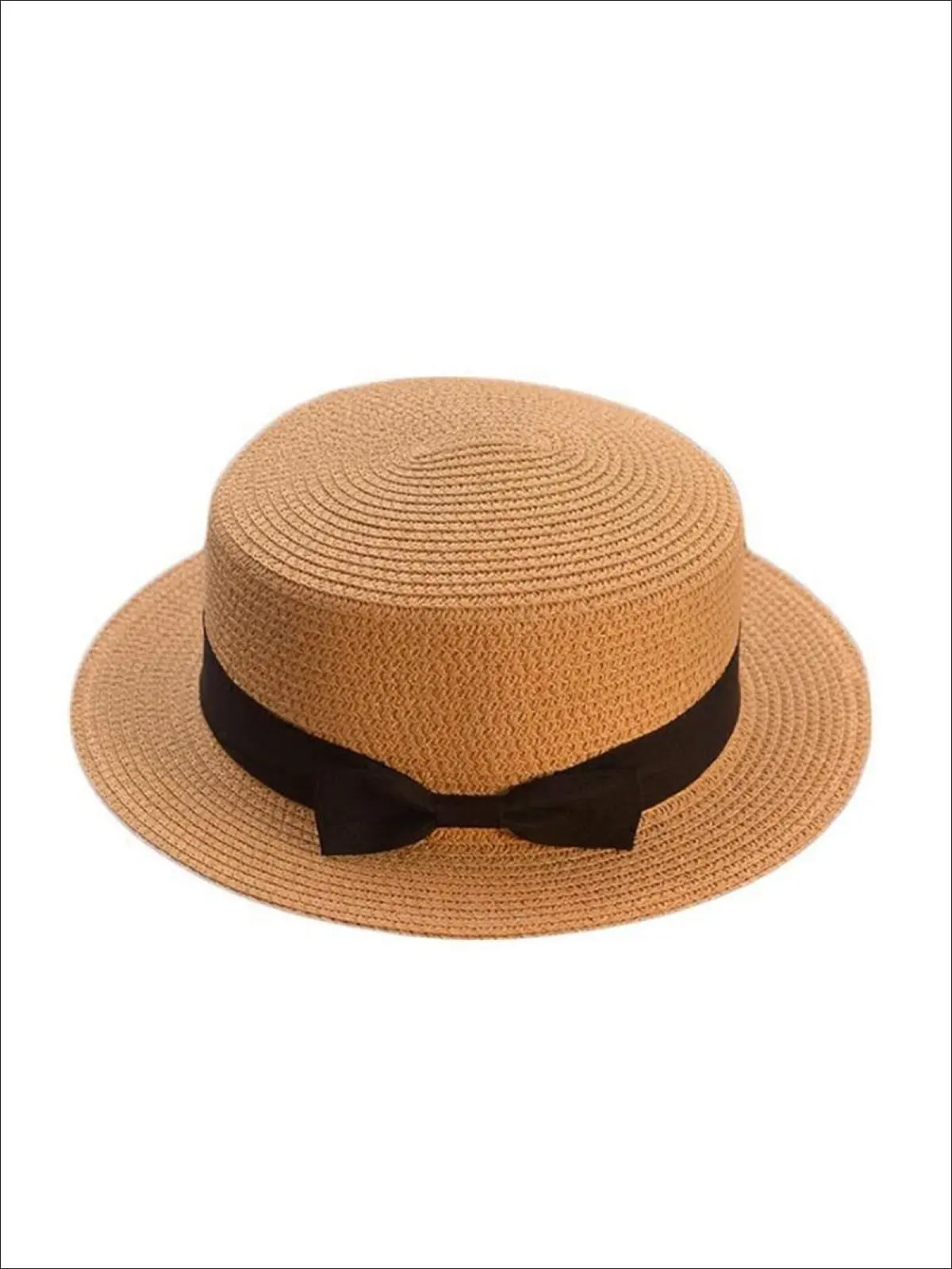 Girls Woven Straw Fedora Hat with Bow Tie (Multiple Color Options) - Image 3