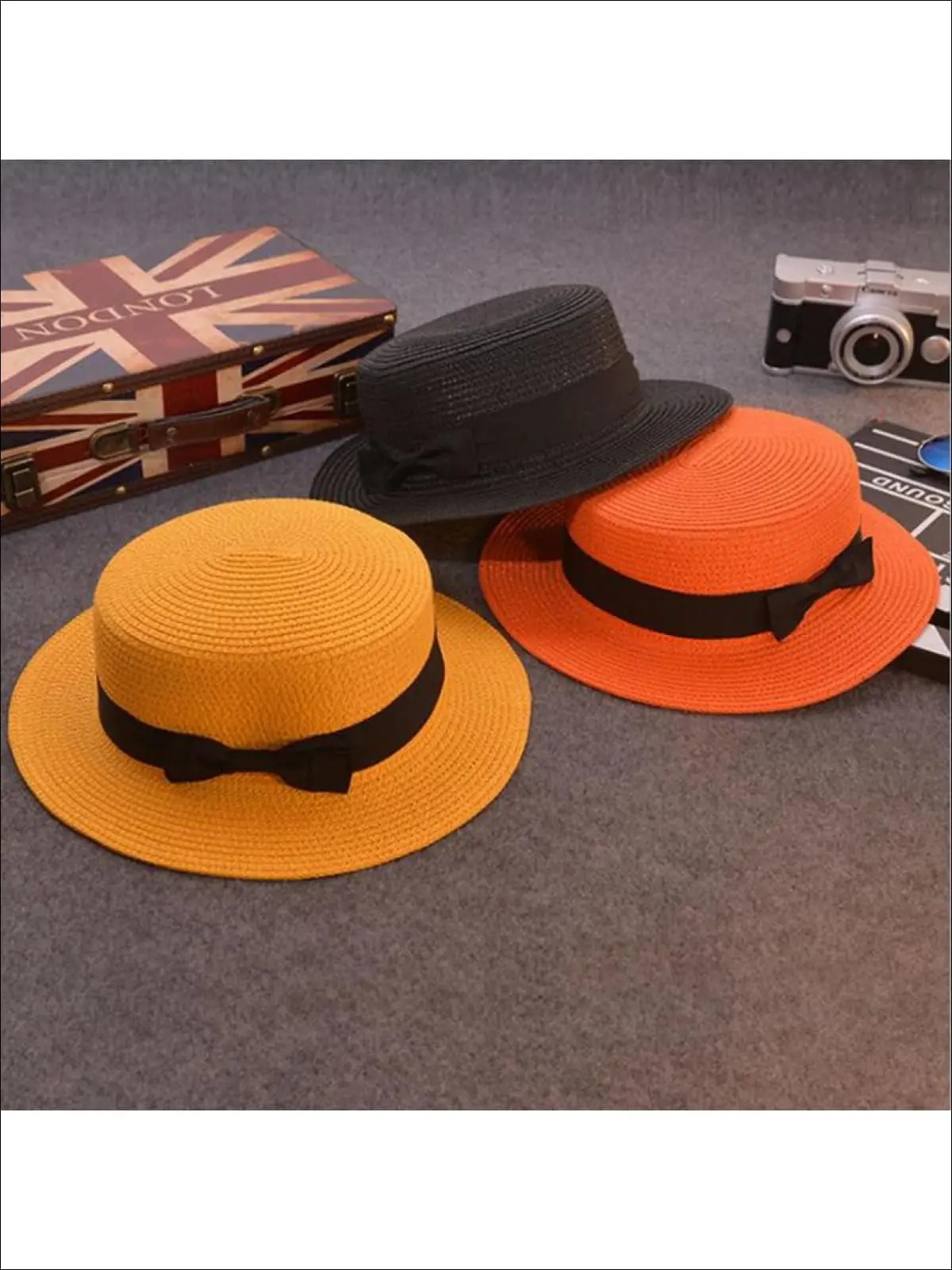 Girls Woven Straw Fedora Hat with Bow Tie (Multiple Color Options) - Image 6