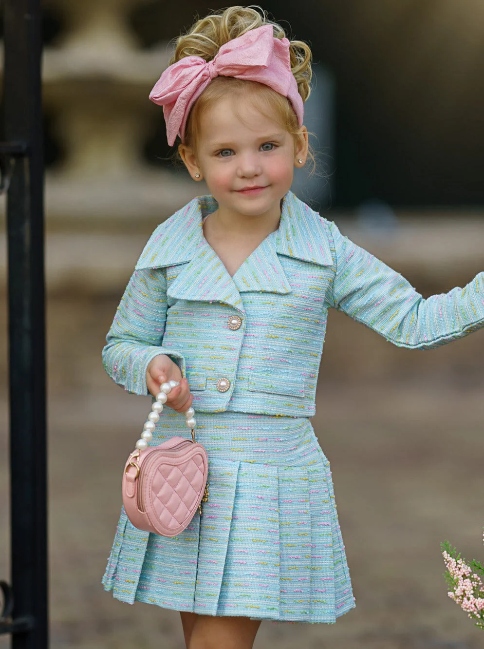 Little Sweetie Tweed Blazer and Pleated Skirt Set - Image 3