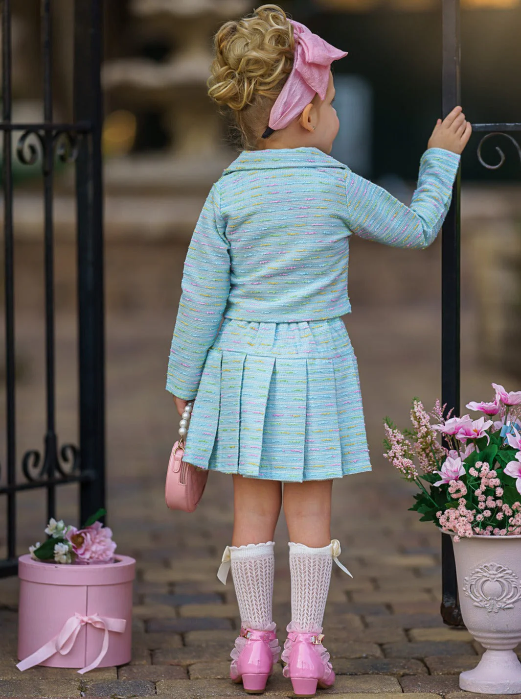 Little Sweetie Tweed Blazer and Pleated Skirt Set - Image 5