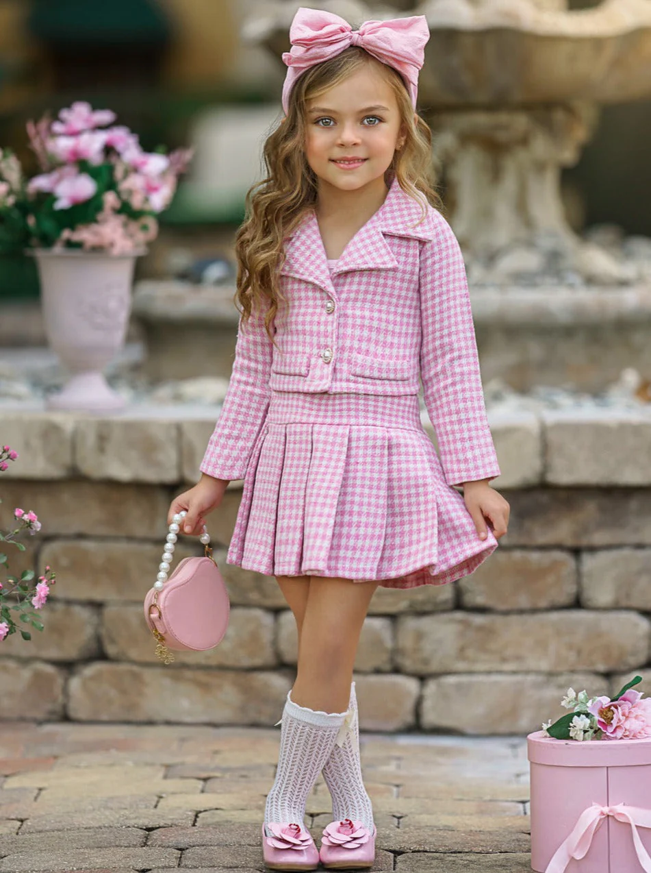 Little Treasure Tweed Matching Blazer and Pleated Skirt Set - Image 3