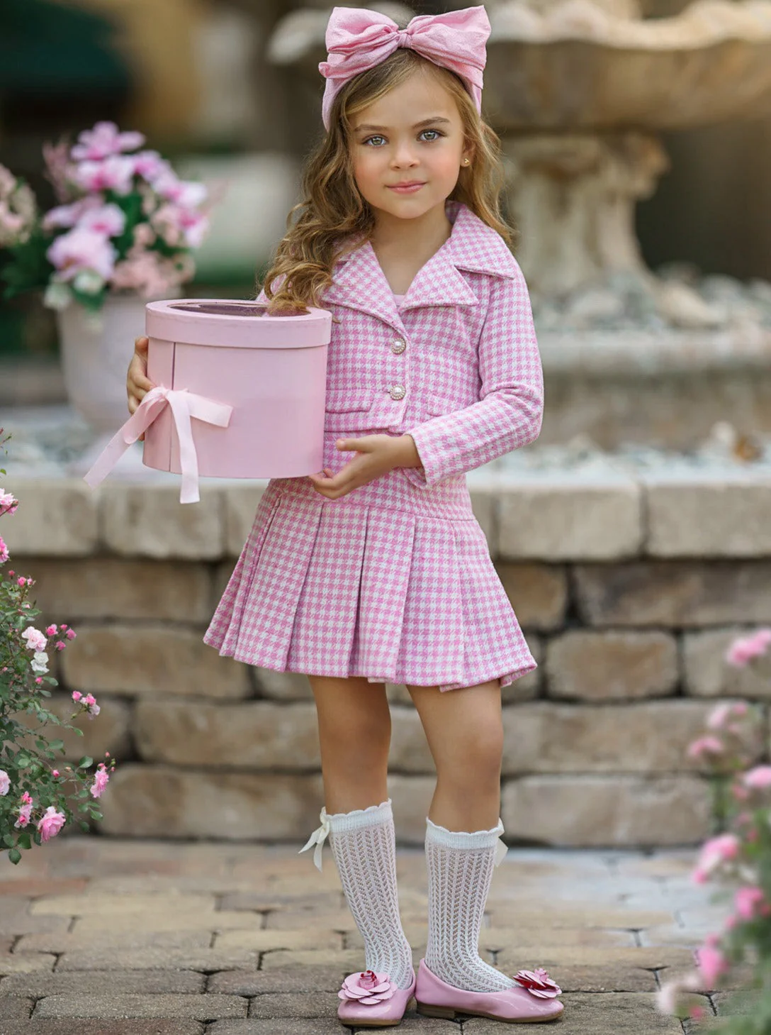 Little Treasure Tweed Matching Blazer and Pleated Skirt Set - Image 4