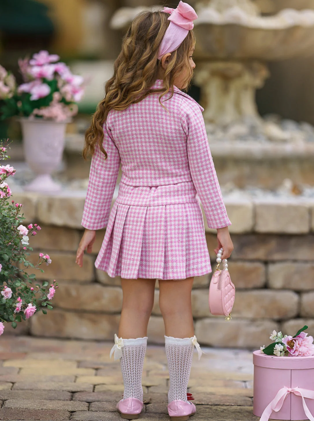 Little Treasure Tweed Matching Blazer and Pleated Skirt Set - Image 5