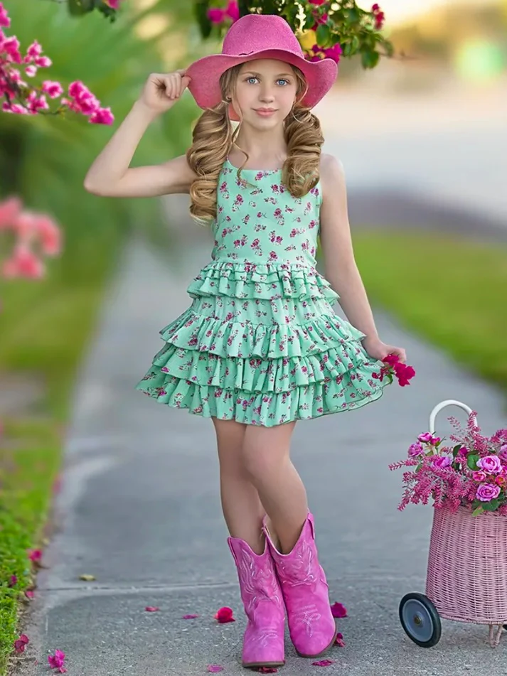 Mint Floral Top and Ruffled Skirt Set - Image 3