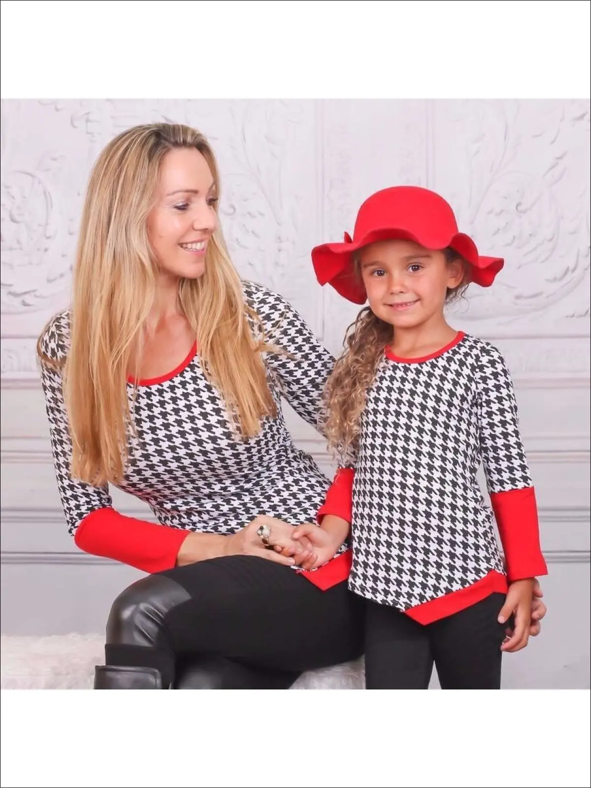 Mommy and Me Black and Red Houndstooth Matching Asymmetric Tunic - Image 5