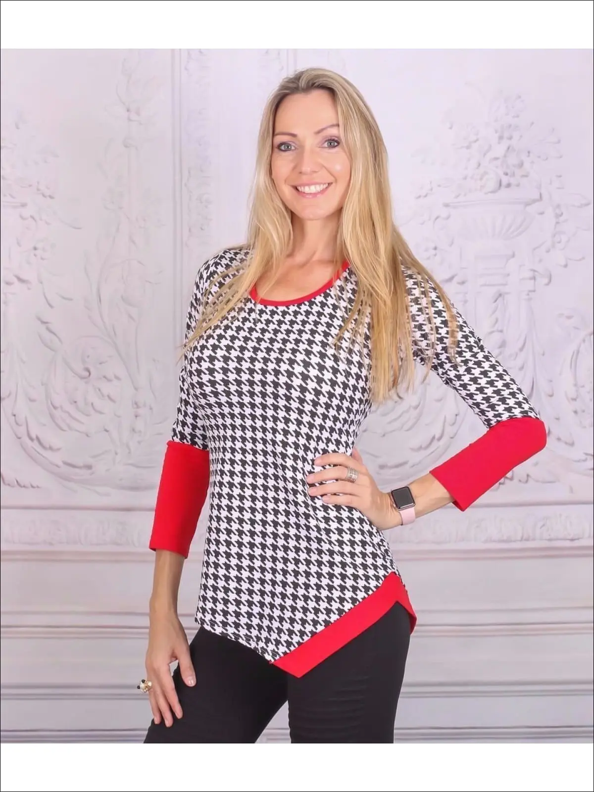 Mommy and Me Black and Red Houndstooth Matching Asymmetric Tunic - Image 6