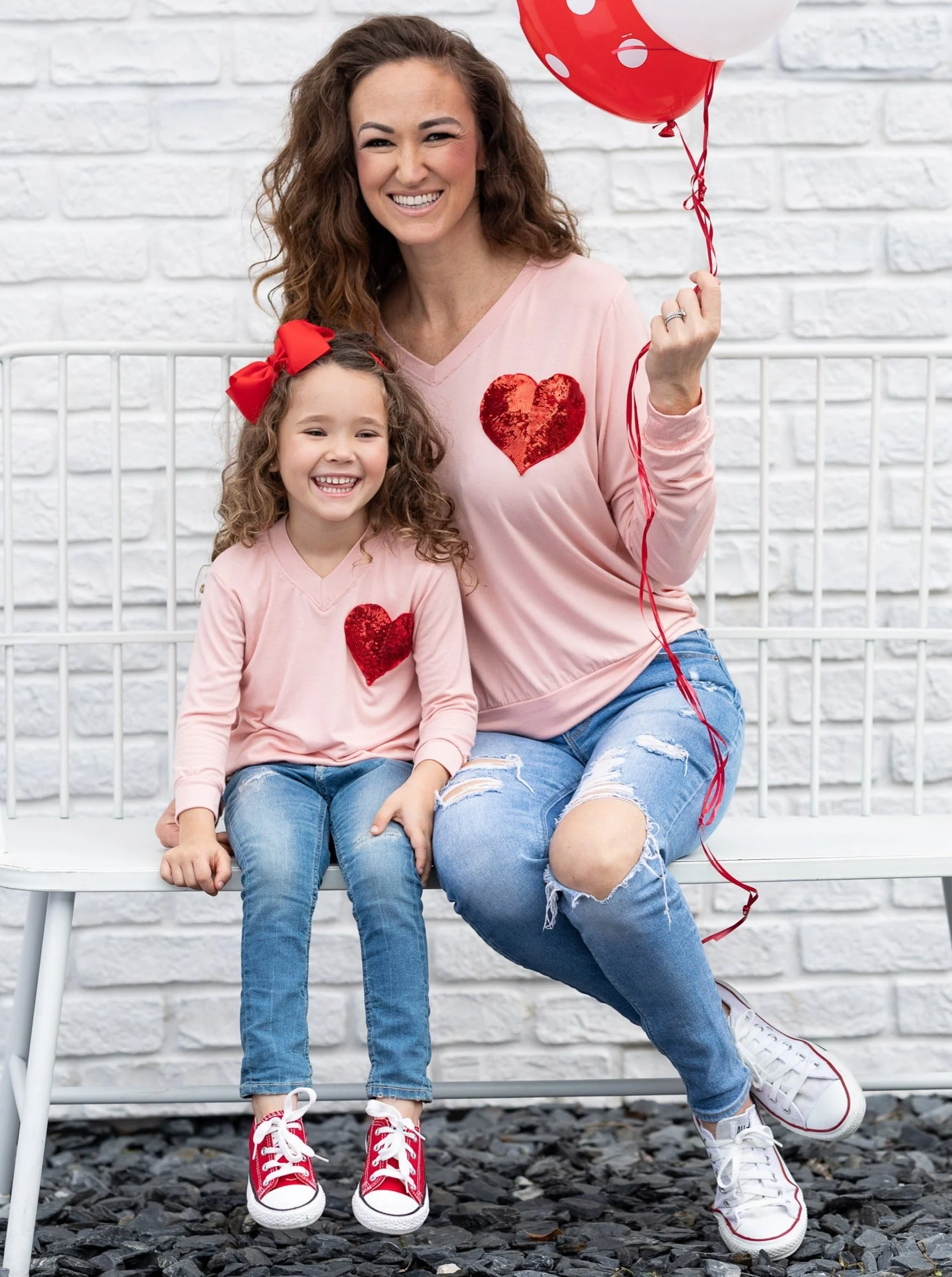 Valentine's Day Sequin Heart Long Sleeve Pink Top - Image 3