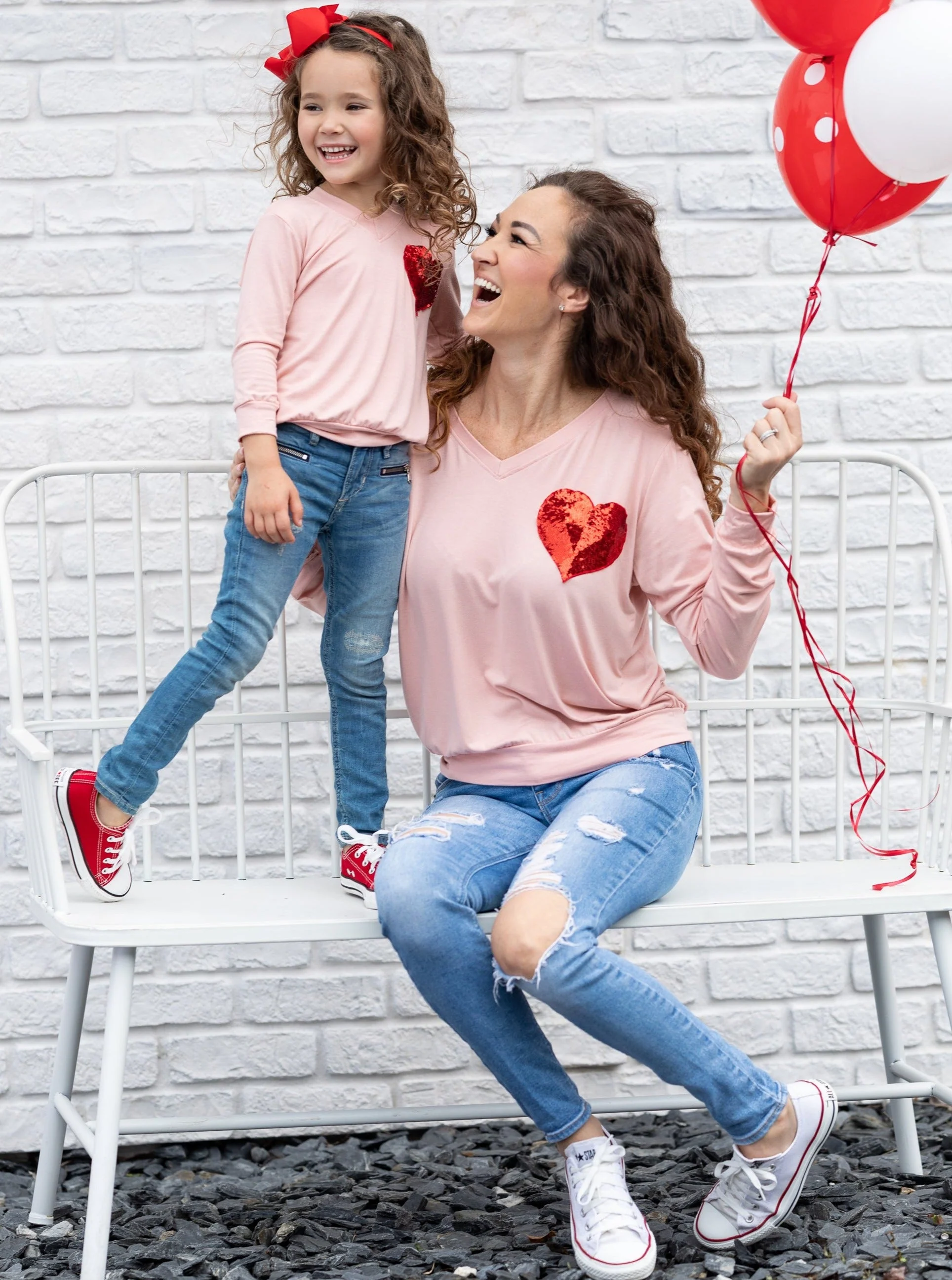 Valentine's Day Sequin Heart Long Sleeve Pink Top - Image 7