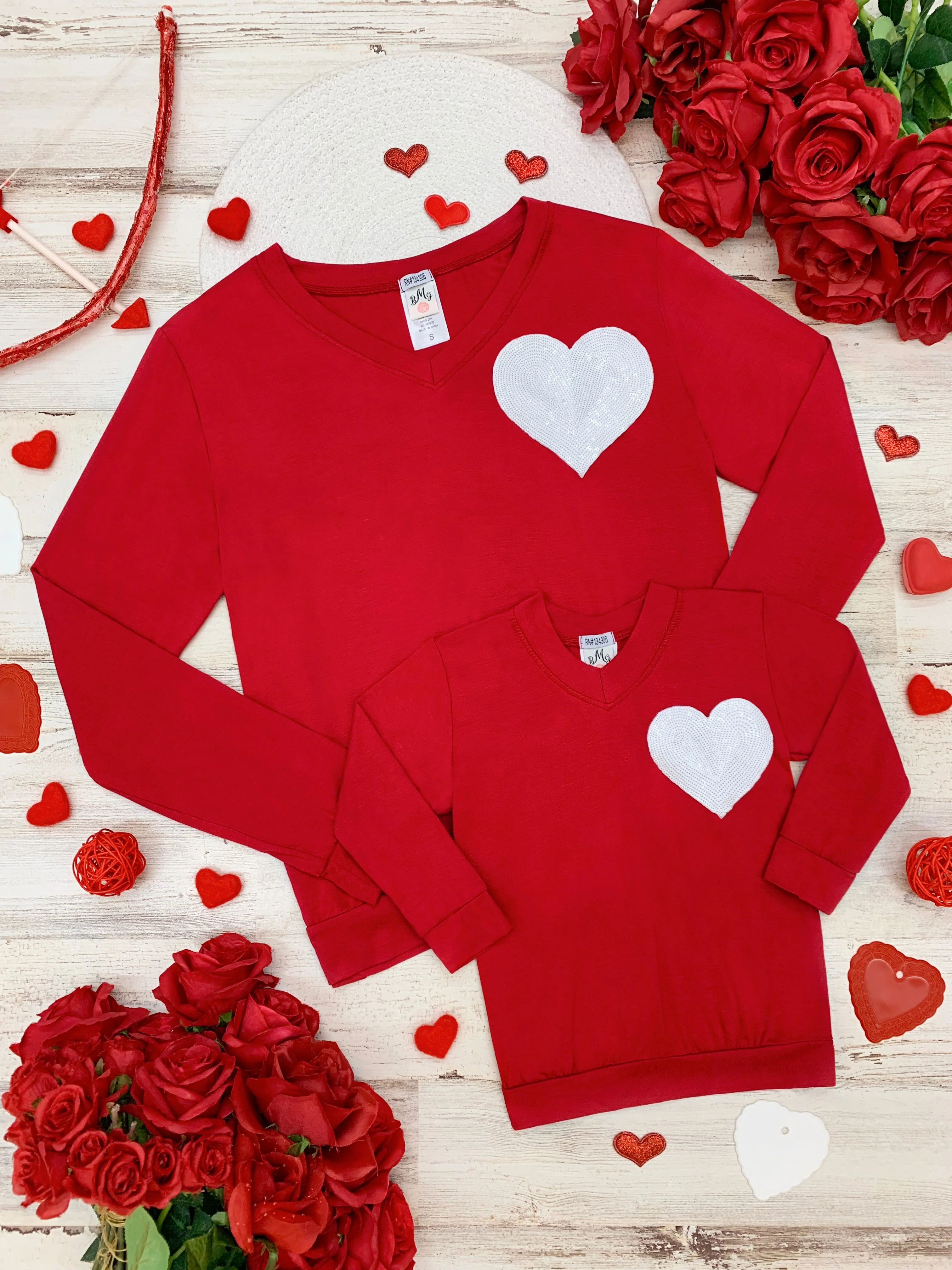 Mommy & Me Glitter Heart Red Top - Image 4
