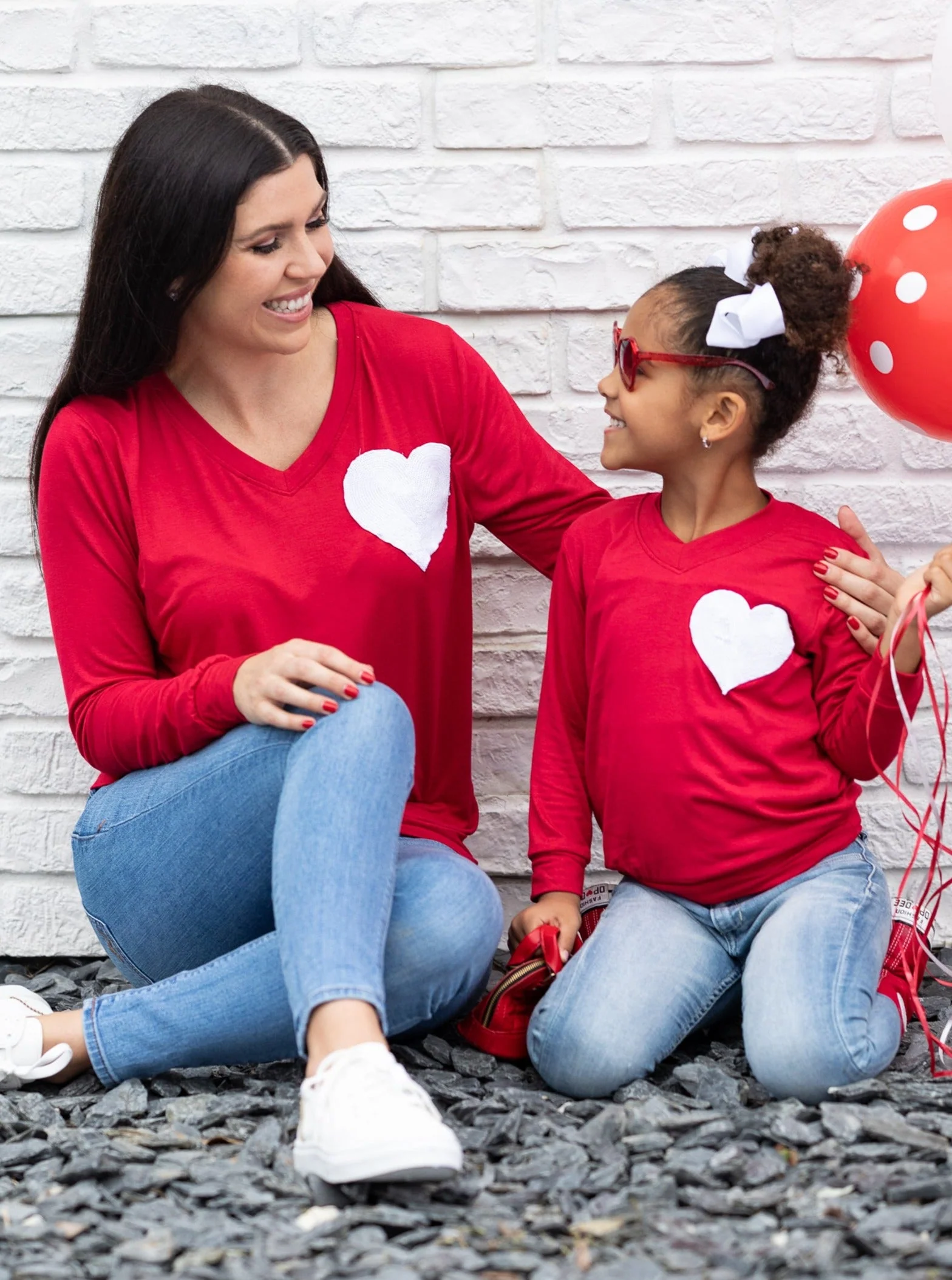 Mommy & Me Glitter Heart Red Top - Image 5
