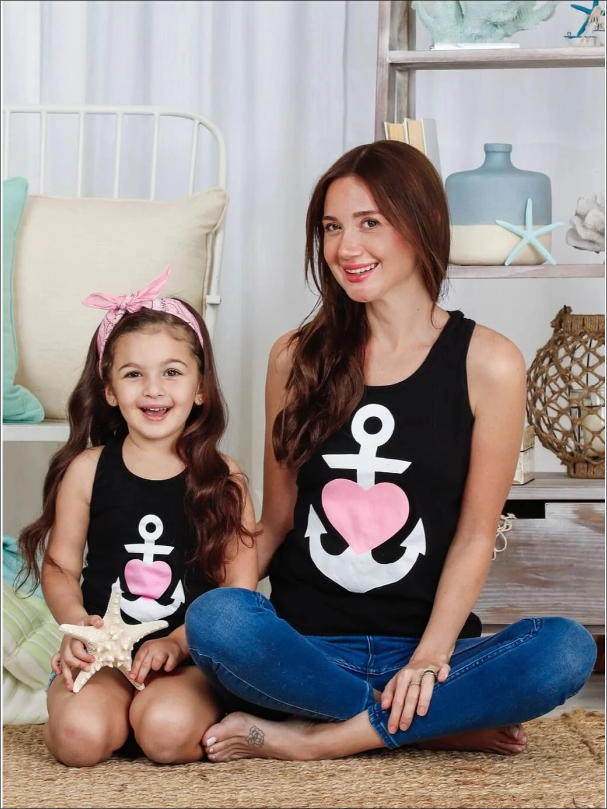 Mommy and Me Back Bow Anchor and Heart Tank - Image 3