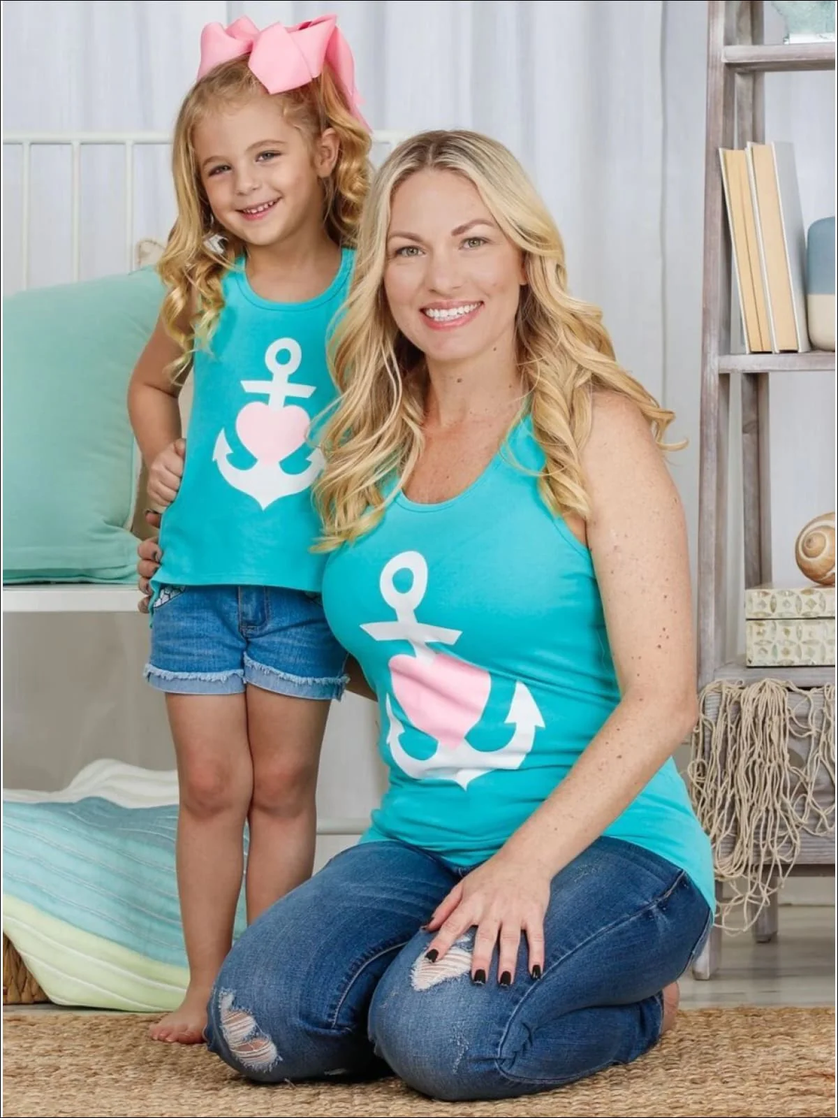 Mommy and Me Back Bow Anchor and Heart Tank - Image 4