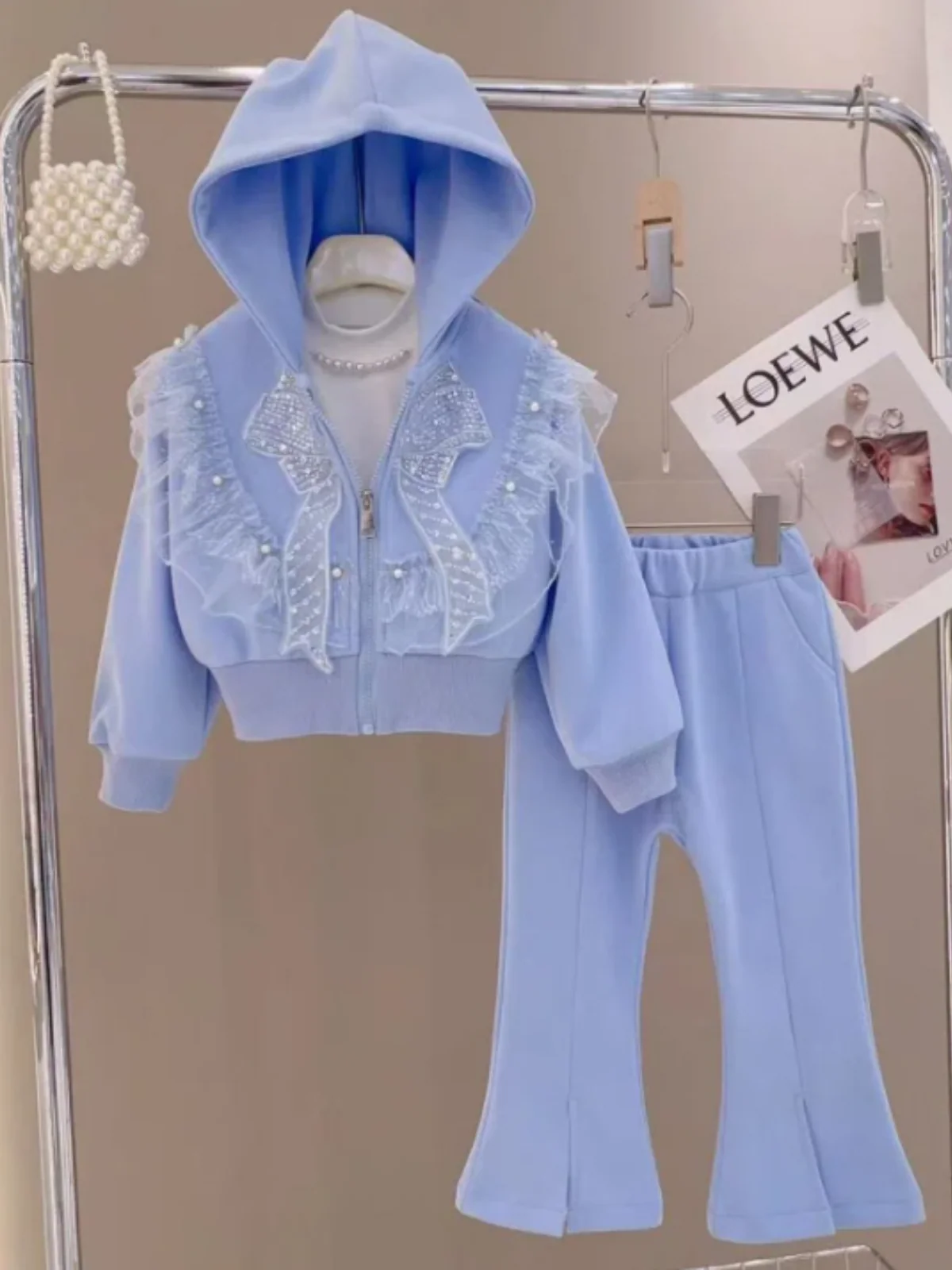 Popping Pearls Hoodie and Flare Pants Set - Image 3