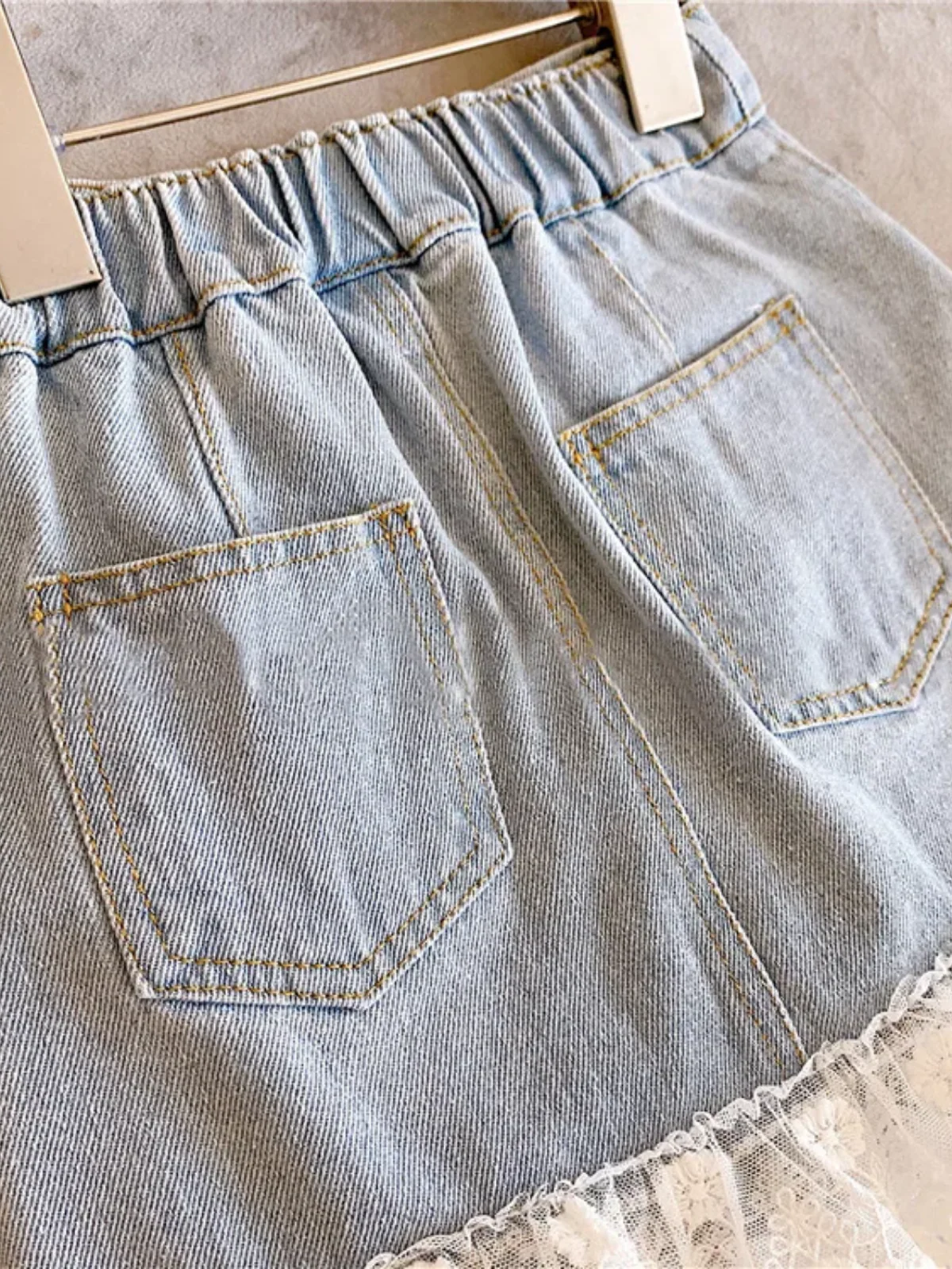 Off To Shop Lace Trim Denim Skirt - Image 3