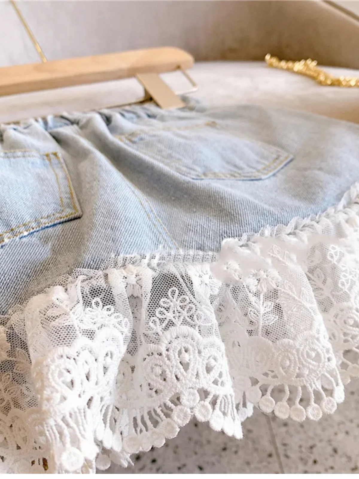 Off To Shop Lace Trim Denim Skirt - Image 4