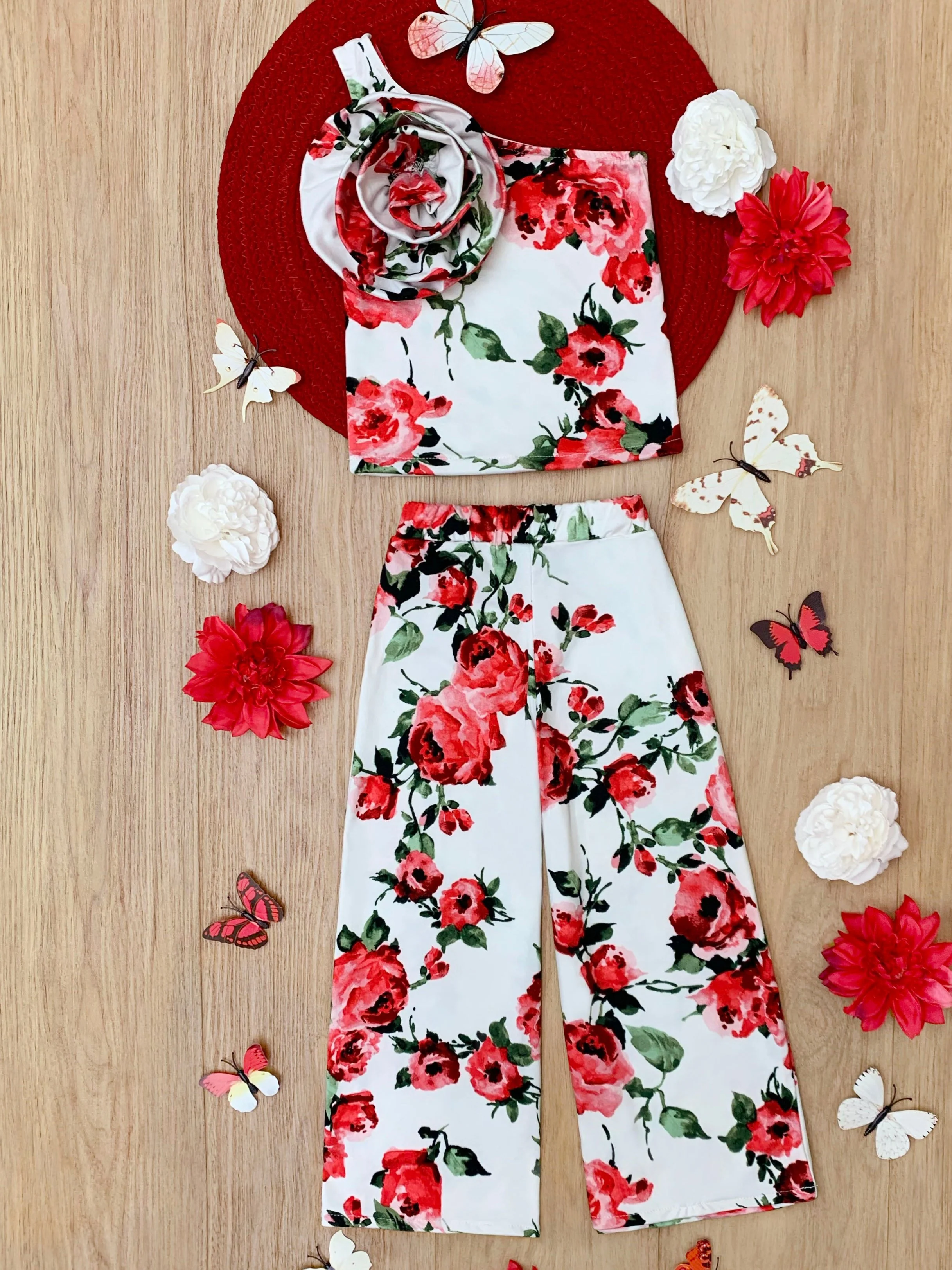 Rose Garden One Shoulder Top and Palazzo Pants Set - Image 4