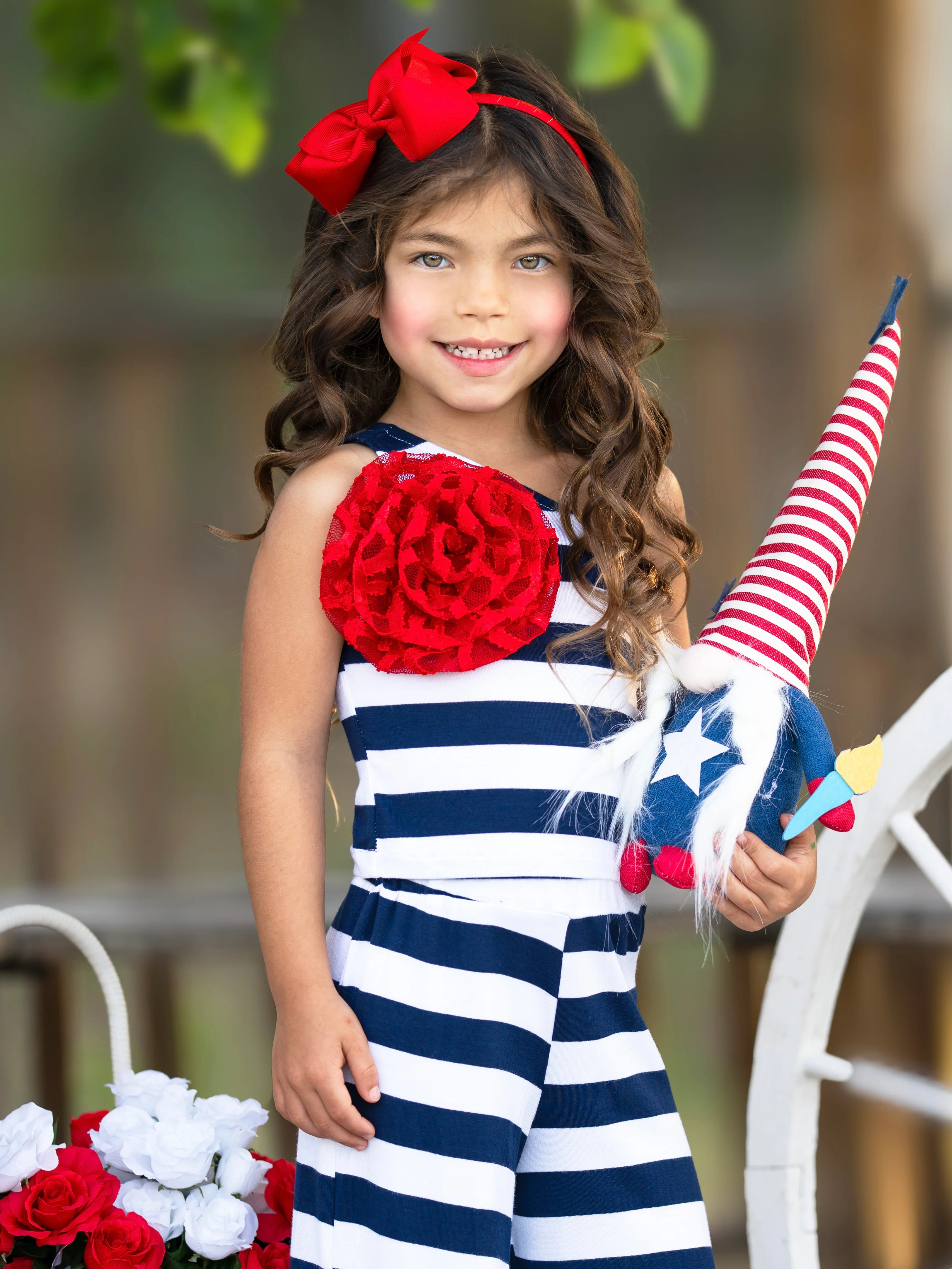 Star Spangled Stripes One Shoulder Top and Pant Set - Image 4