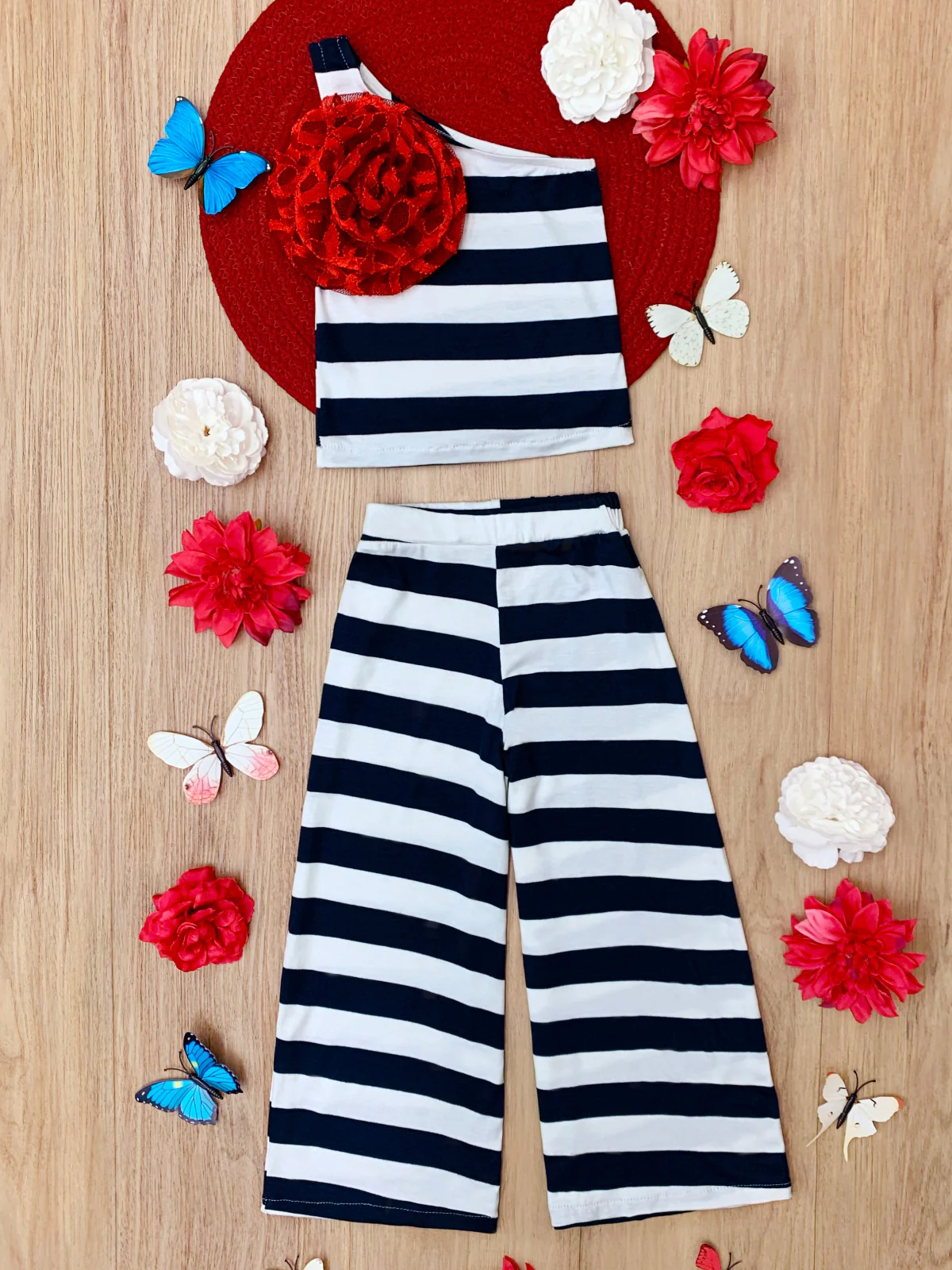 Star Spangled Stripes One Shoulder Top and Pant Set - Image 5