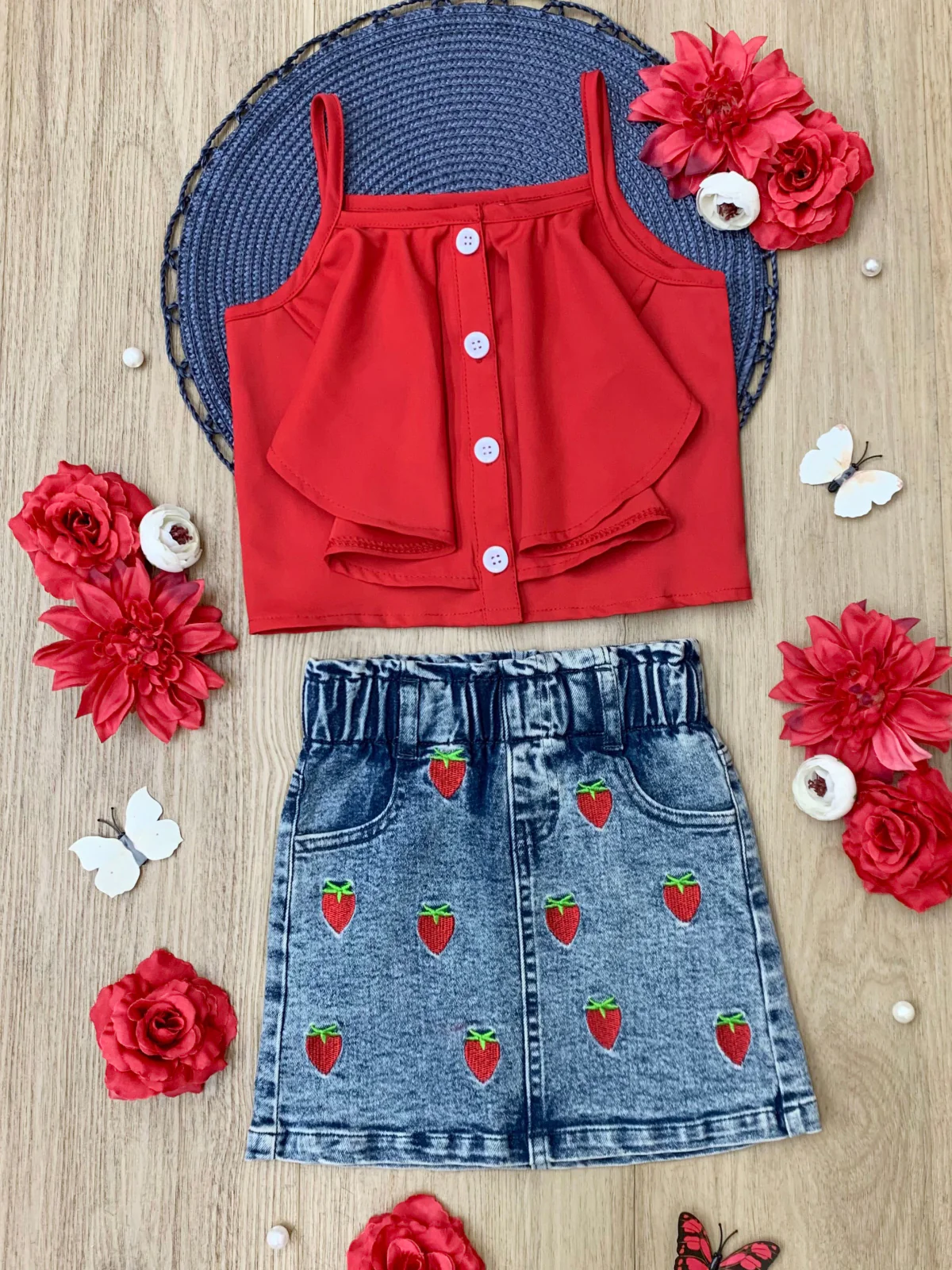 Sweet Strawberry Top and Denim Skirt Set - Image 3