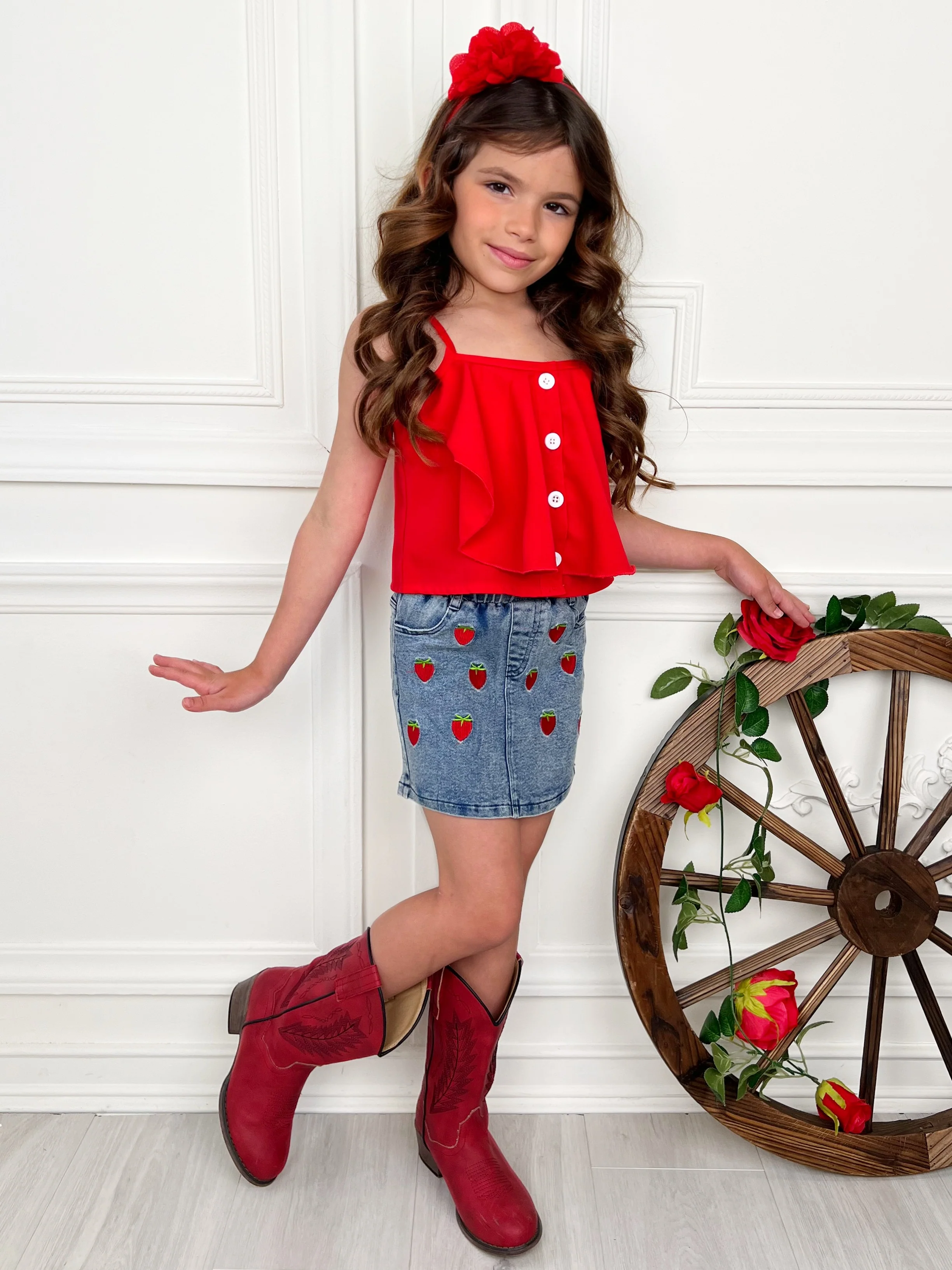 Sweet Strawberry Top and Denim Skirt Set - Image 5